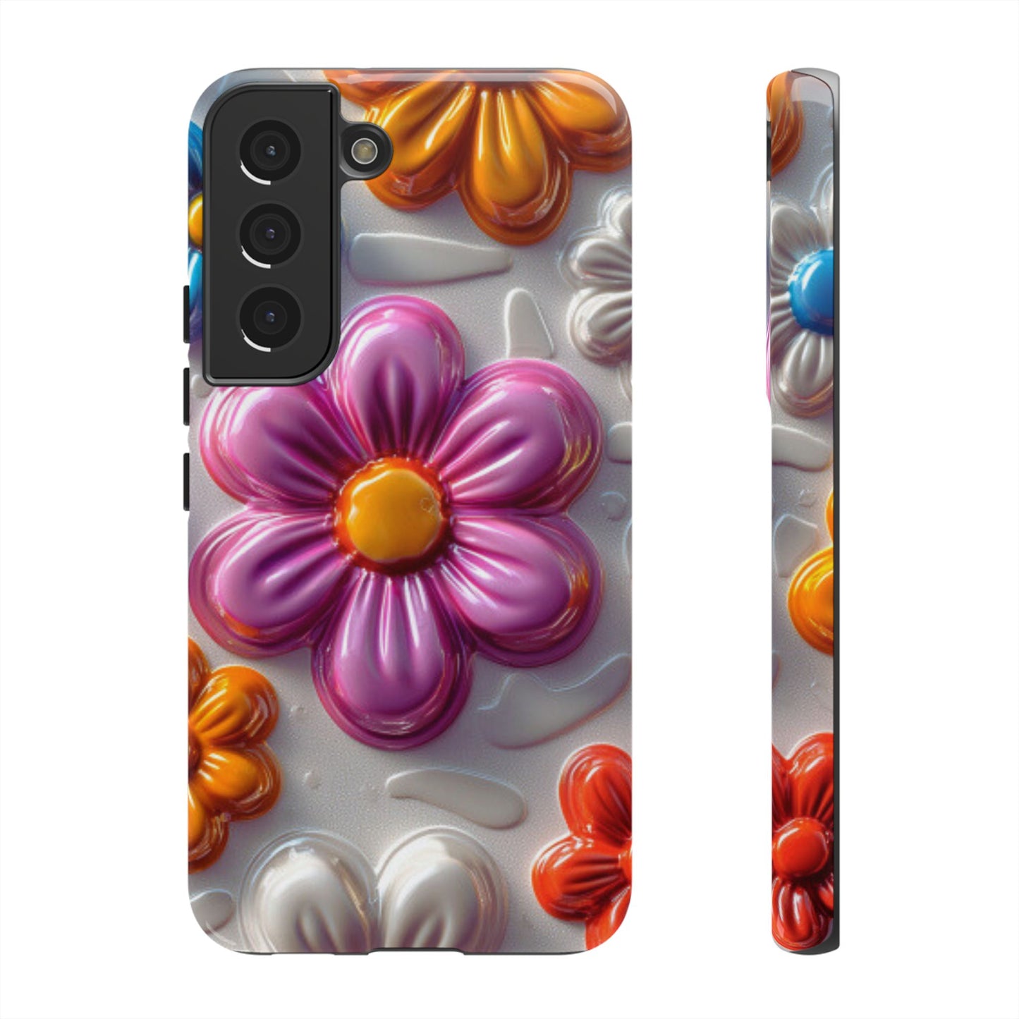 Glossy 3D Floral Samsung Galaxy  Case – Colorful Flower Pattern, Durable Protection
