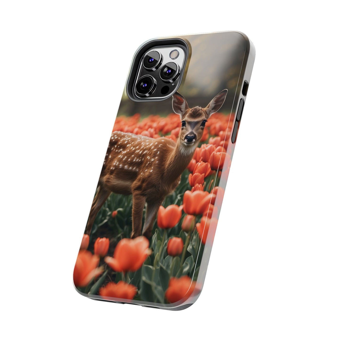 Fawn Among Tulips iPhone Case