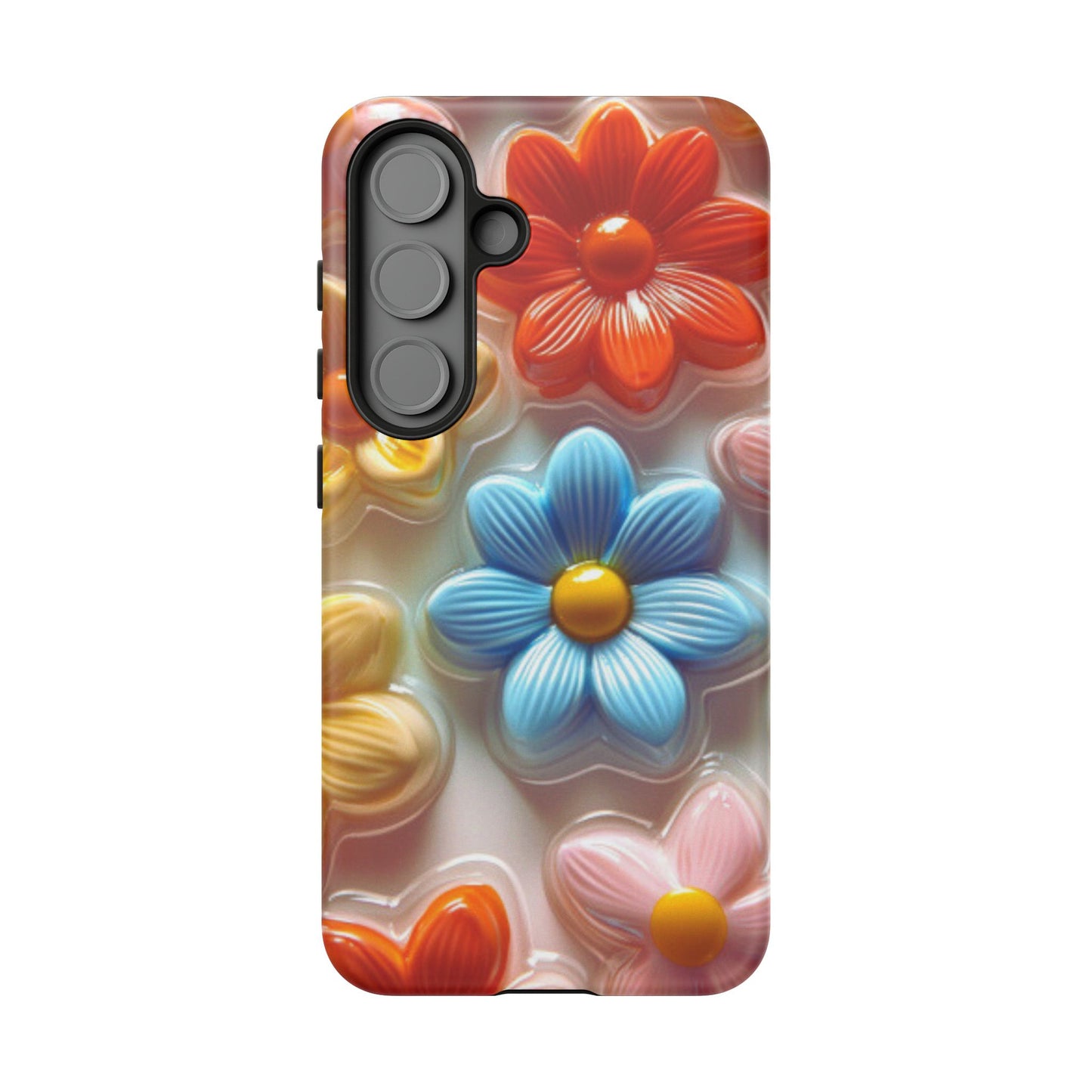 Glossy Retro Flower Samsung Galaxy Case – Colorful 3D Floral Design, Durable Protection