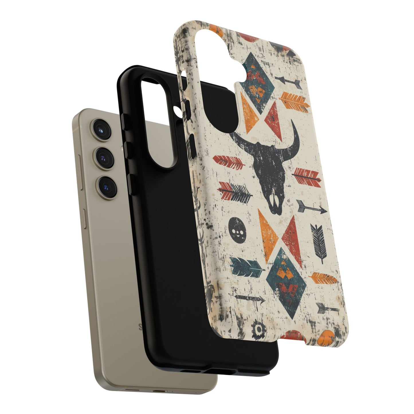 Tribal Bull Skull & Arrows Tough Samsung Galaxy Case – Rustic Western Design, Dual-Layer Protection