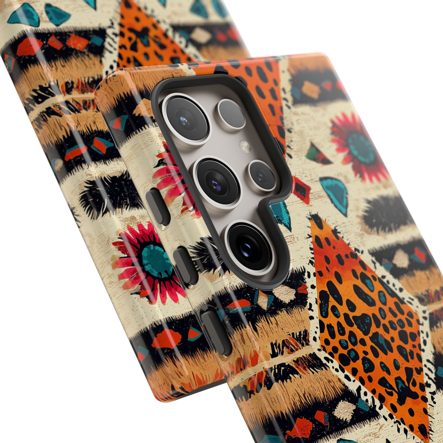 Wild Boho Leopard Print & Floral Tough Samsung Galaxy  Case – Eclectic Tribal Design, Dual-Layer Protection
