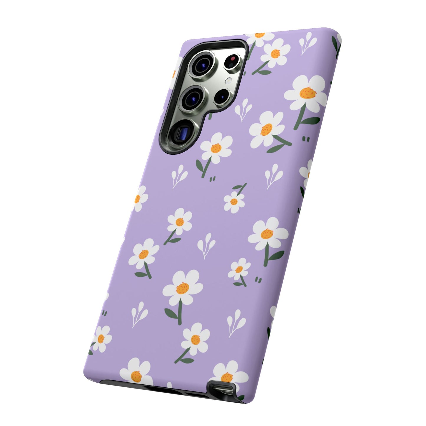 Purple Daisy Garden Samsung Galaxy Case – Soft Lavender Background, Shockproof Protection with Slim Fit