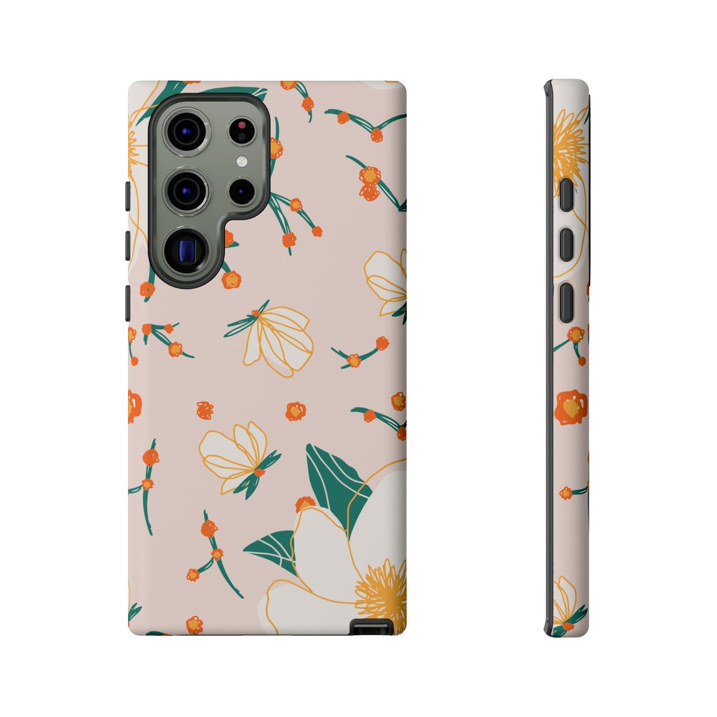 Elegant Magnolia Blossom Tough Samsung Galaxy Case – Soft Blush Background, Shock-Resistant Design