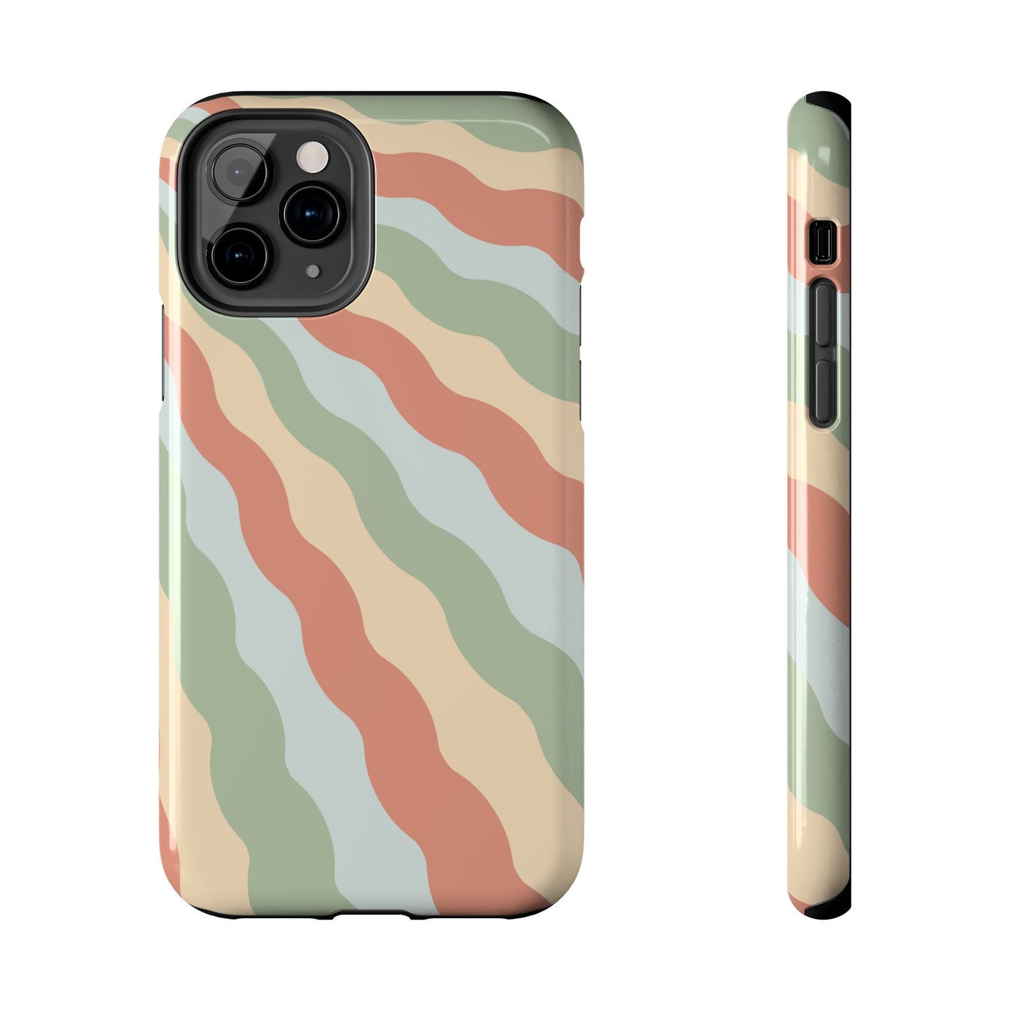 Earthy Retro Waves iPhone Case – 70s-Inspired Wavy Stripes in Soft Green, Cream, and Rust