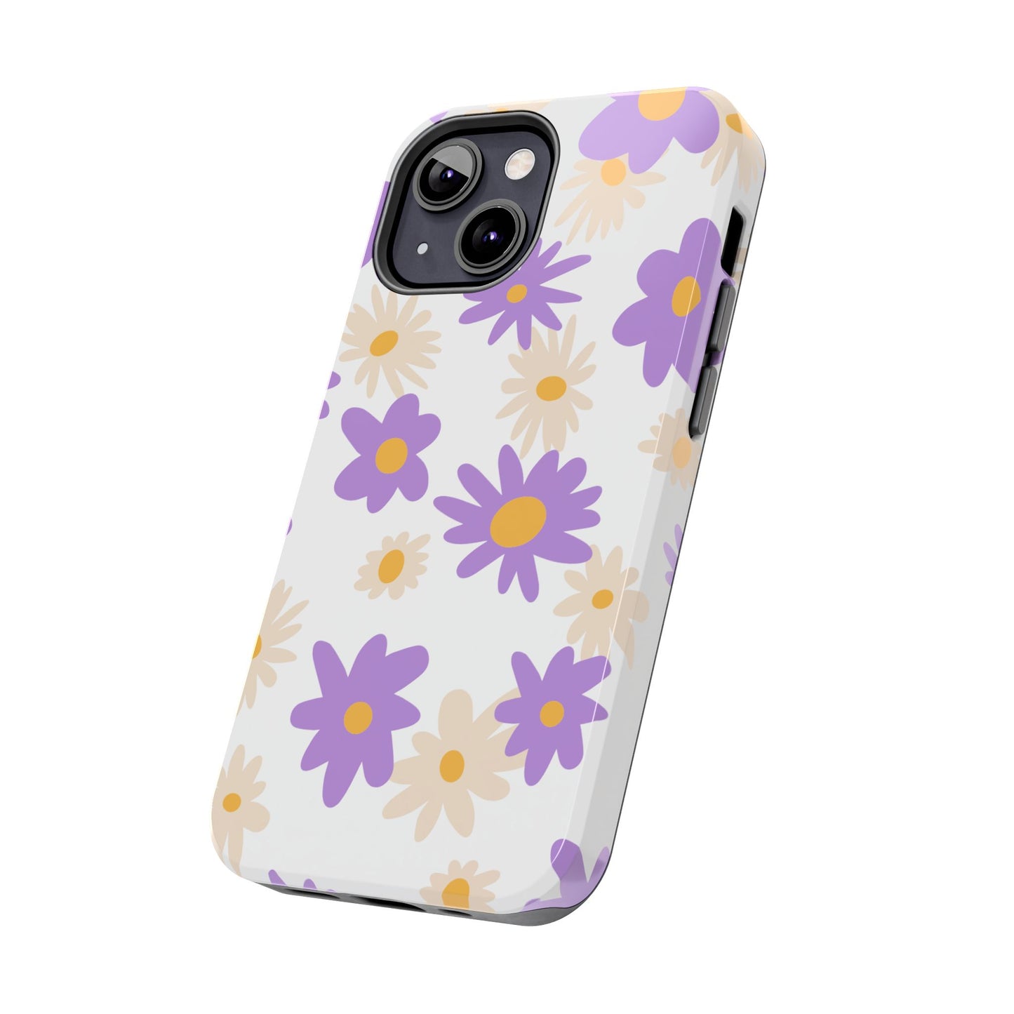Retro Daisy Flower iPhone Case – Pastel Purple & Cream Floral Design with Matte Finish
