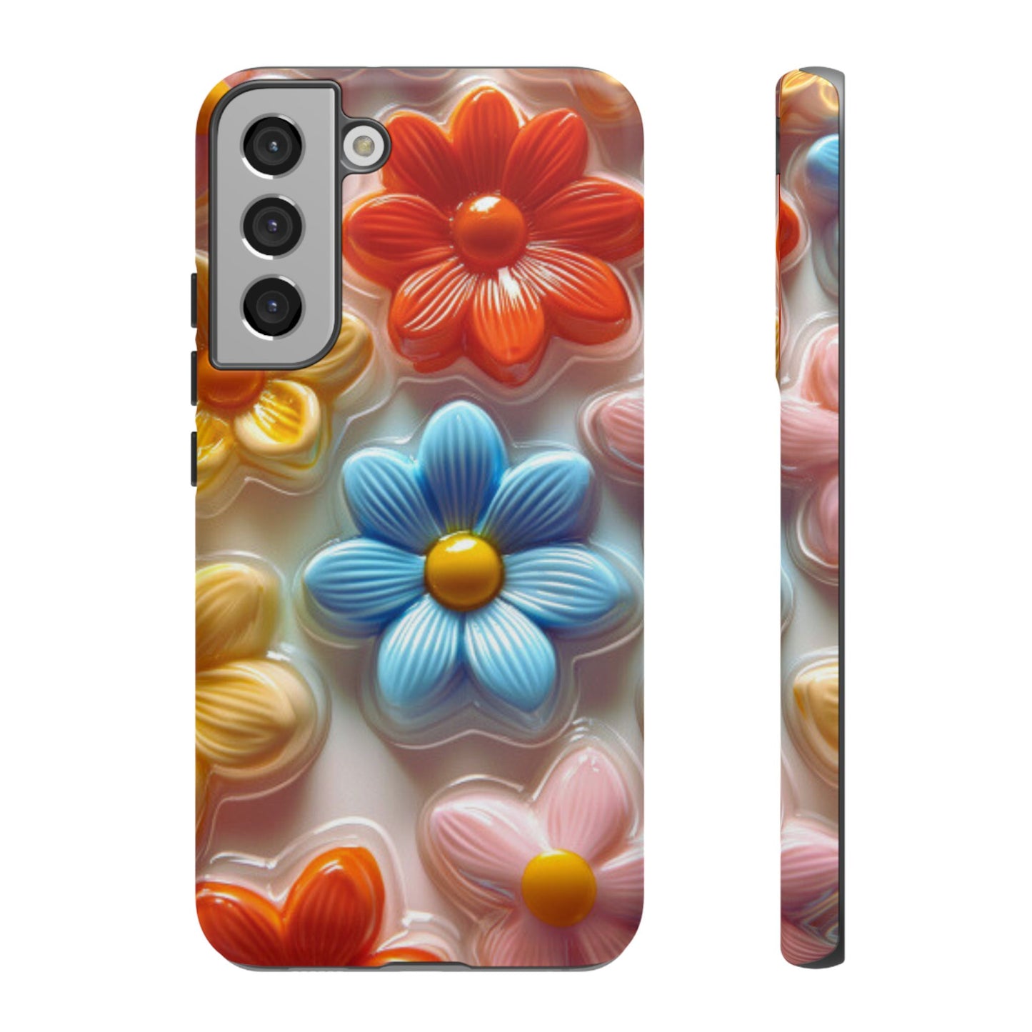 Glossy Retro Flower Samsung Galaxy Case – Colorful 3D Floral Design, Durable Protection