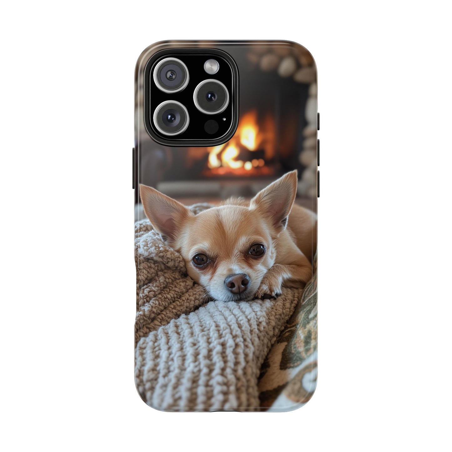 Relaxing Chihuahua by Fireplace iPhone Case – Warm and Stylish Protection