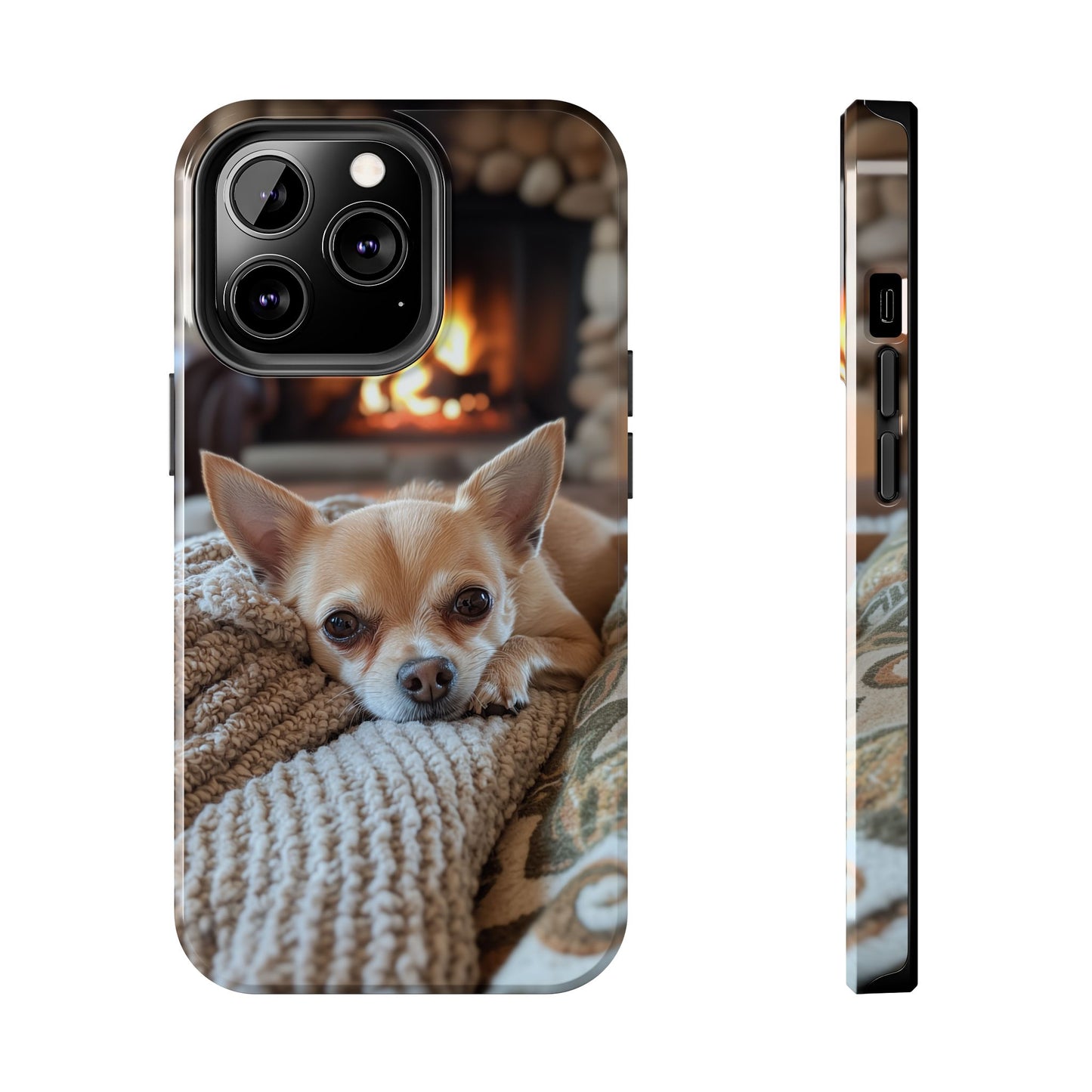 Relaxing Chihuahua by Fireplace iPhone Case – Warm and Stylish Protection
