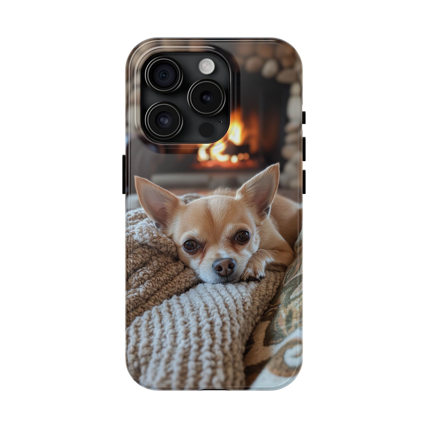 Relaxing Chihuahua by Fireplace iPhone Case – Warm and Stylish Protection
