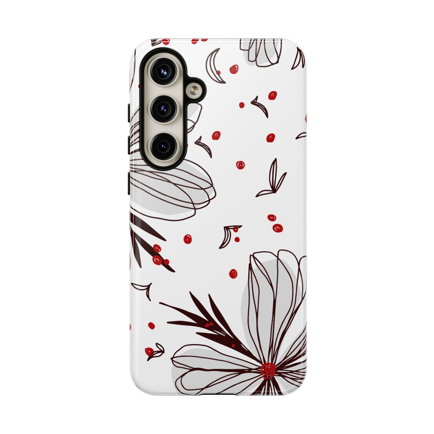 Minimalist Line Art Floral Tough Samsung Galaxy  Case – Bold Red and Black Design, Shockproof Protection