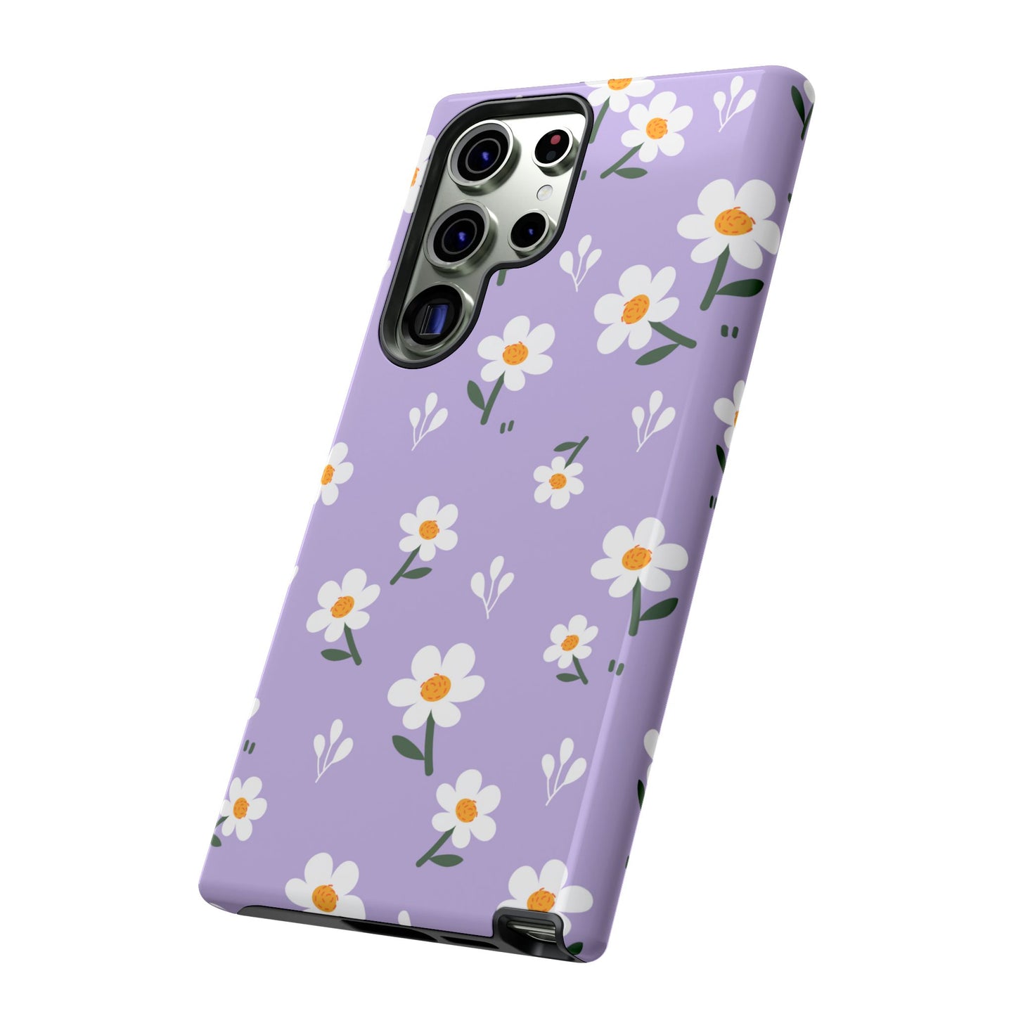 Purple Daisy Garden Samsung Galaxy Case – Soft Lavender Background, Shockproof Protection with Slim Fit