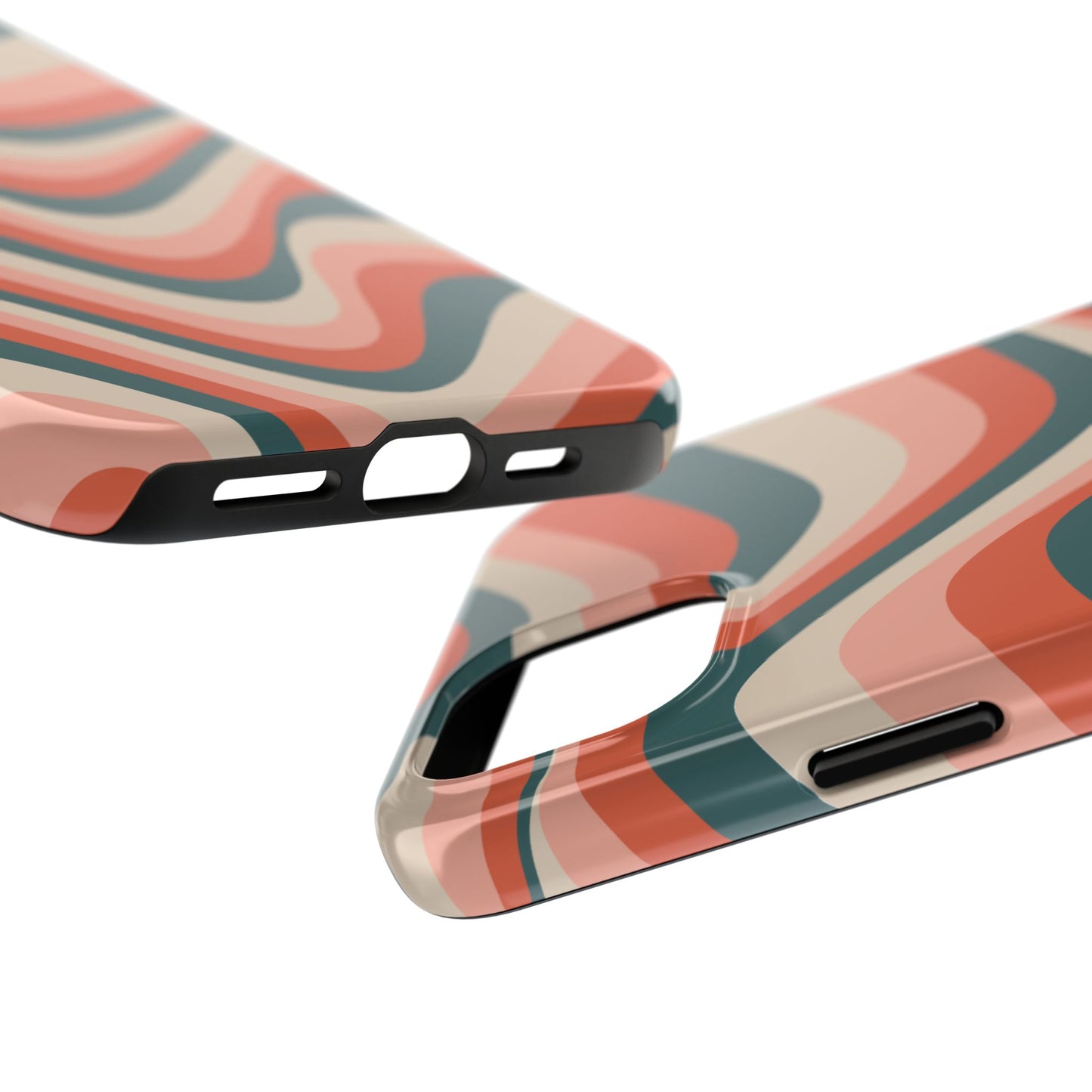 Groovy Waves iPhone Case – Retro 70s-Inspired Stripes in Coral, Cream, and Teal