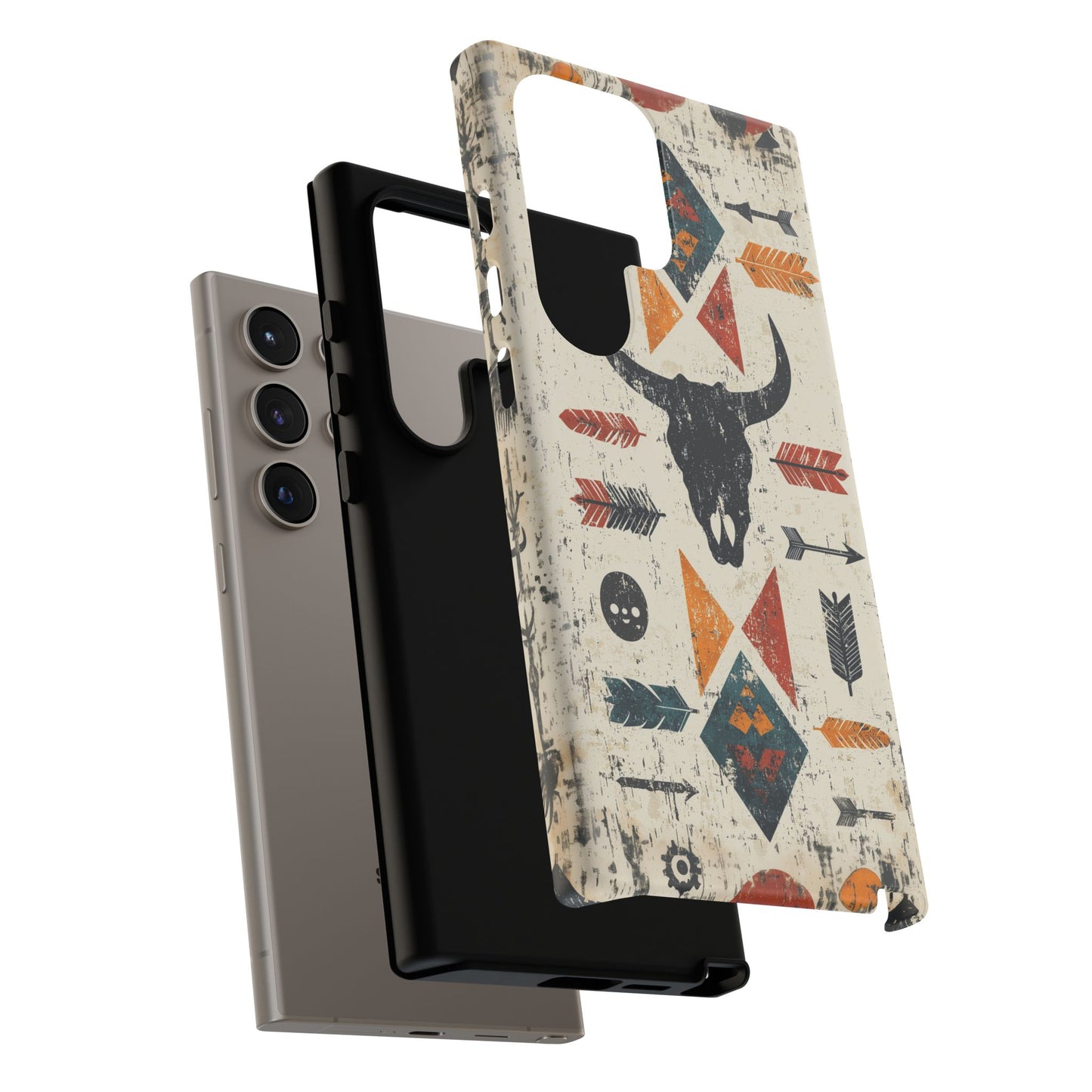 Tribal Bull Skull & Arrows Tough Samsung Galaxy Case – Rustic Western Design, Dual-Layer Protection