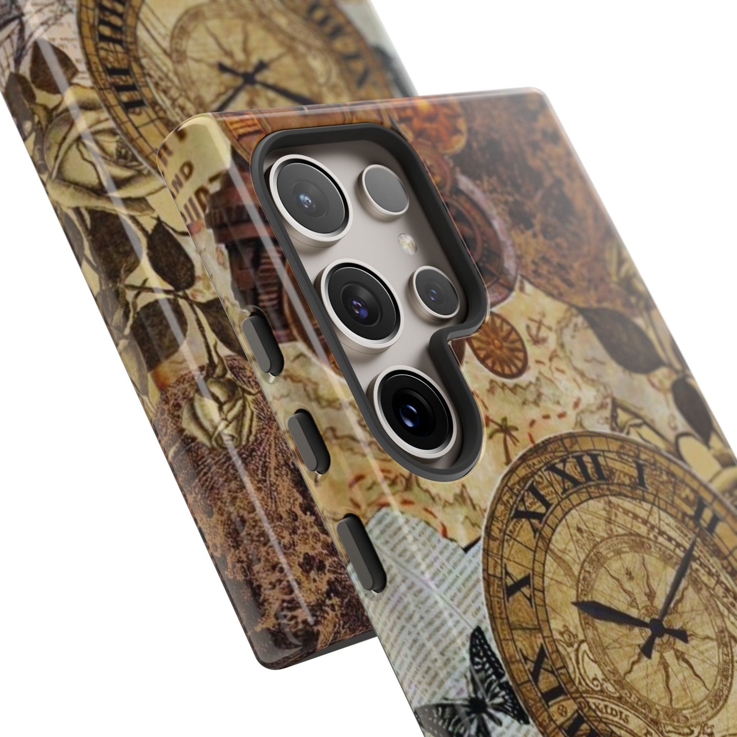 Steampunk Vintage Adventure Samsung Galaxy Case – Dual-Layer Protection with Antique Map and Clock Design