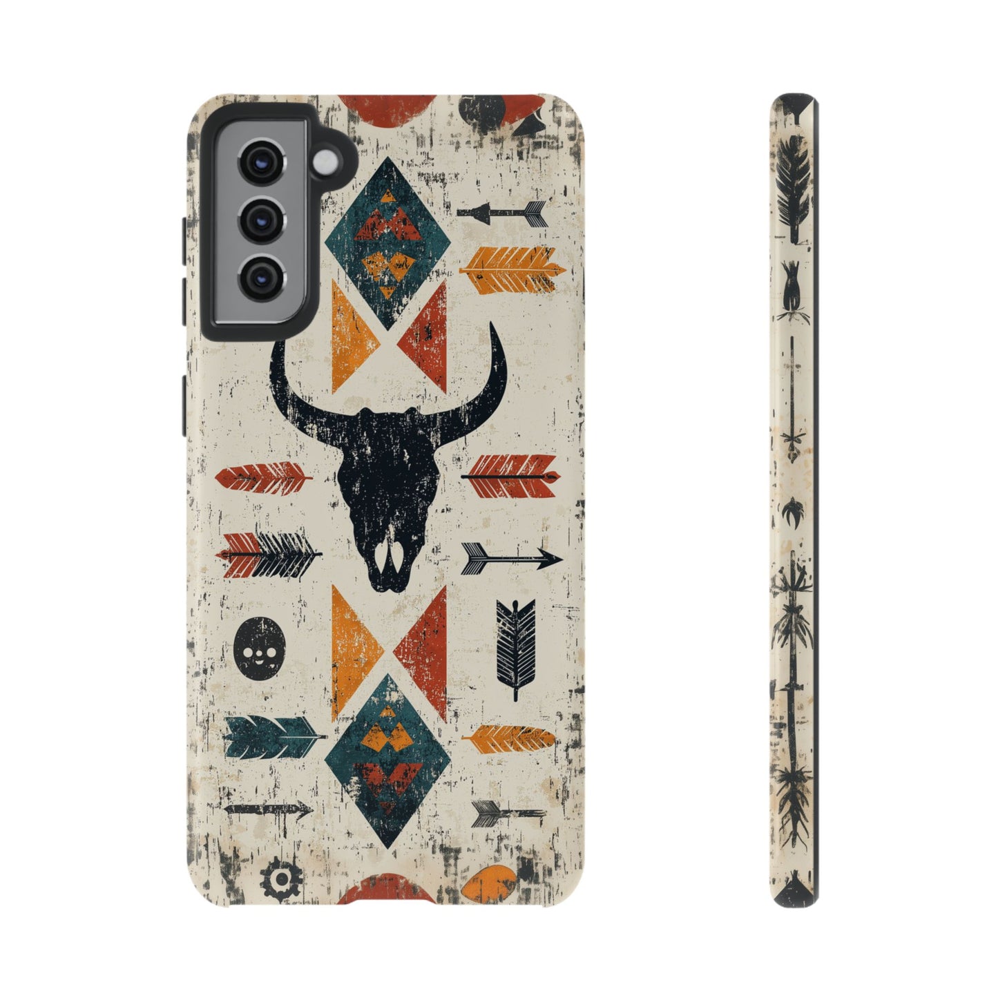 Tribal Bull Skull & Arrows Tough Samsung Galaxy Case – Rustic Western Design, Dual-Layer Protection