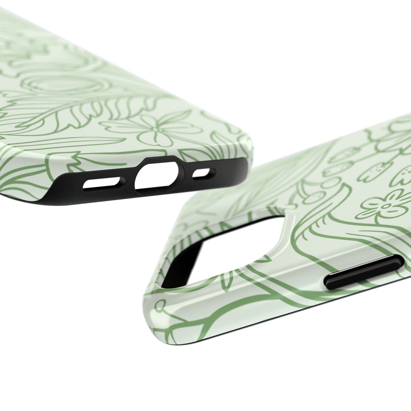 Sage Green Floral Line Art Tough iPhone Case – Minimalist Botanical Design with Dual-Layer Protection