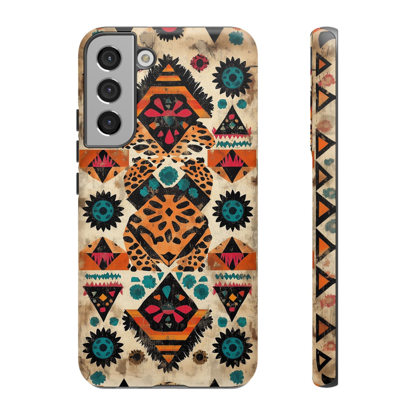 Bohemian Leopard & Tribal Floral Tough Samsung Galaxy Case – Vibrant Eclectic Design, Dual-Layer Protection