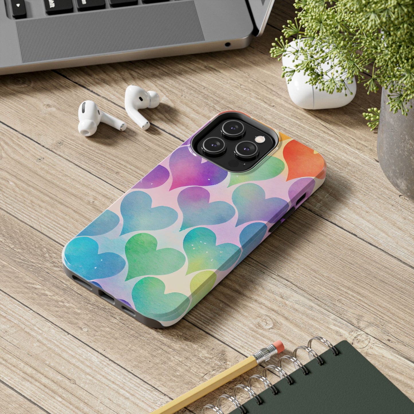 Rainbow Hearts Watercolor iPhone Case – Slim Design, Glossy Finish