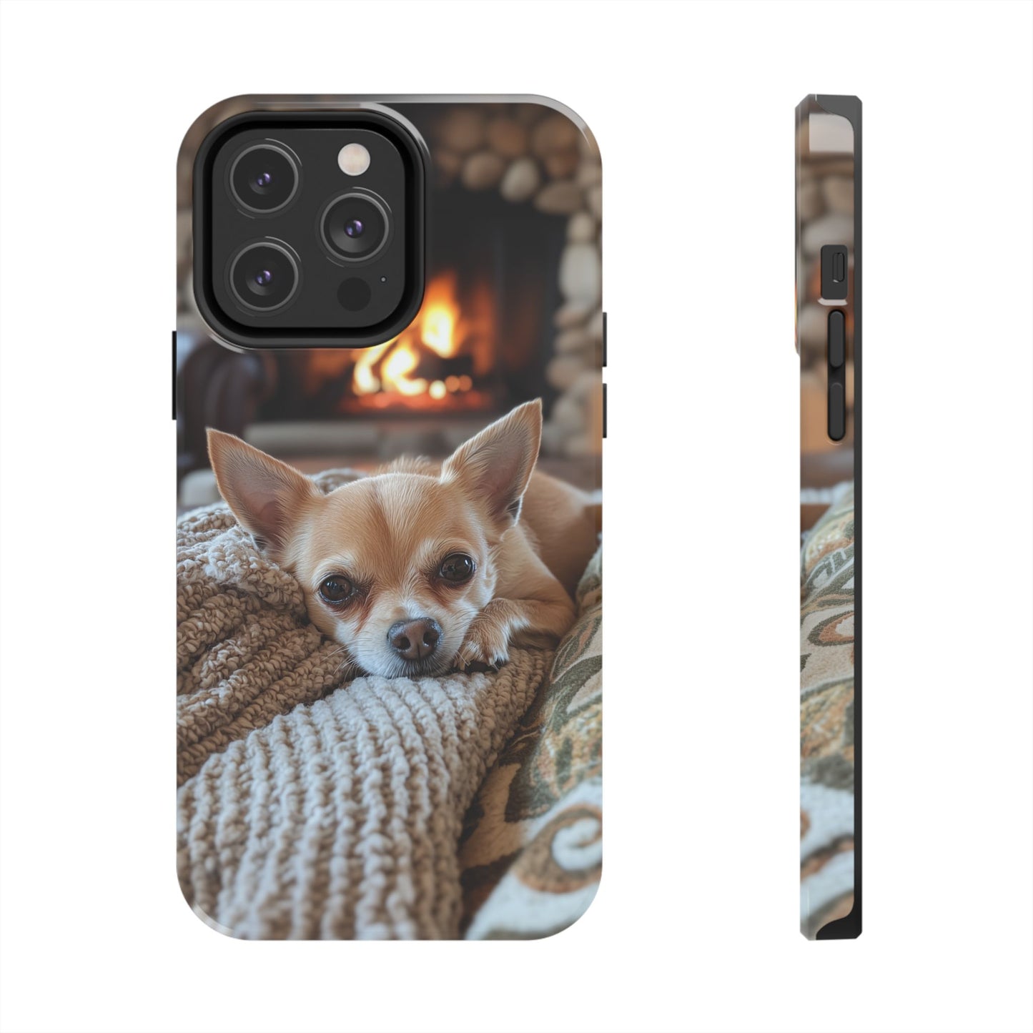 Relaxing Chihuahua by Fireplace iPhone Case – Warm and Stylish Protection
