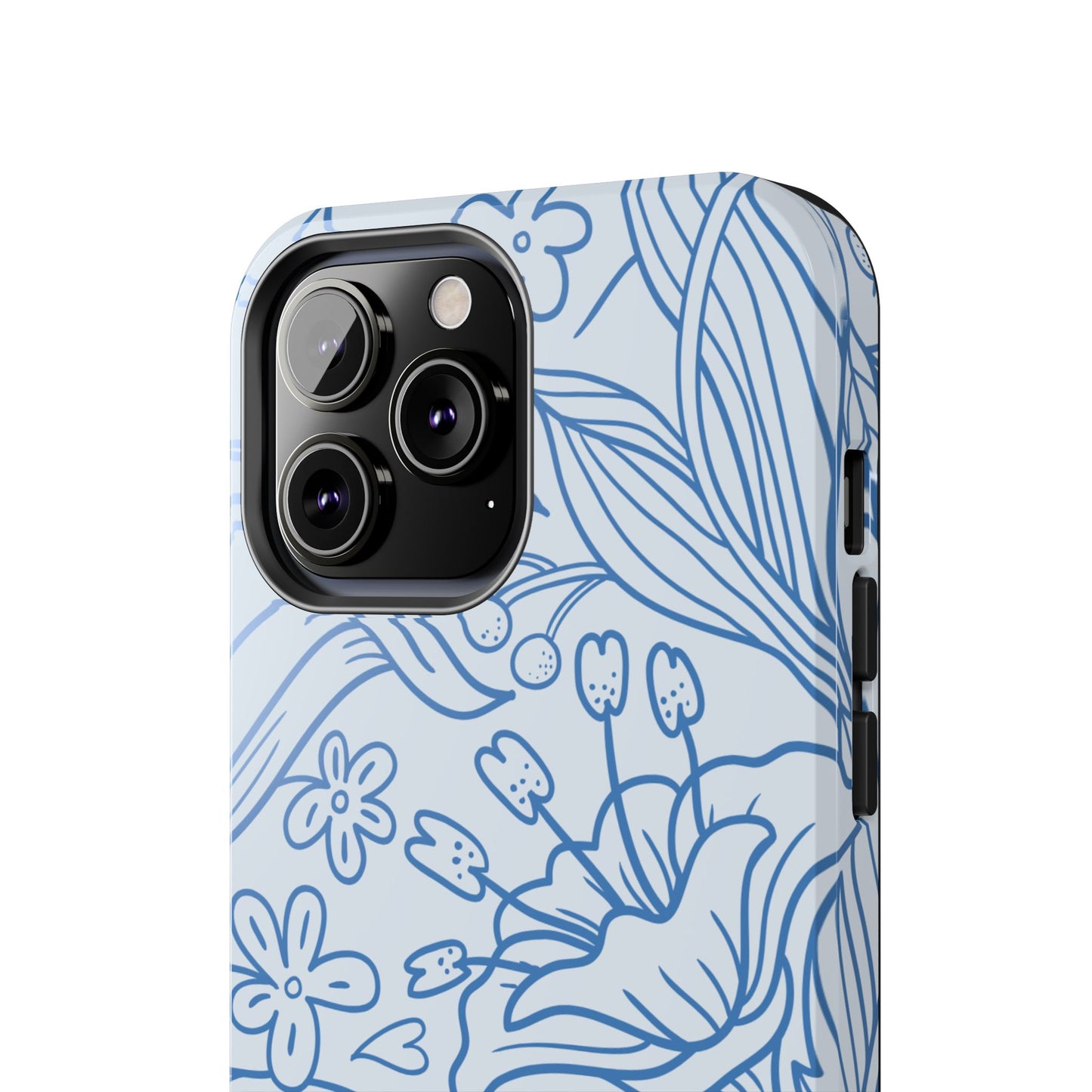 Dusty Blue Floral Line Art Tough iPhone Case – Minimalist Botanical Design with Dual-Layer Protection