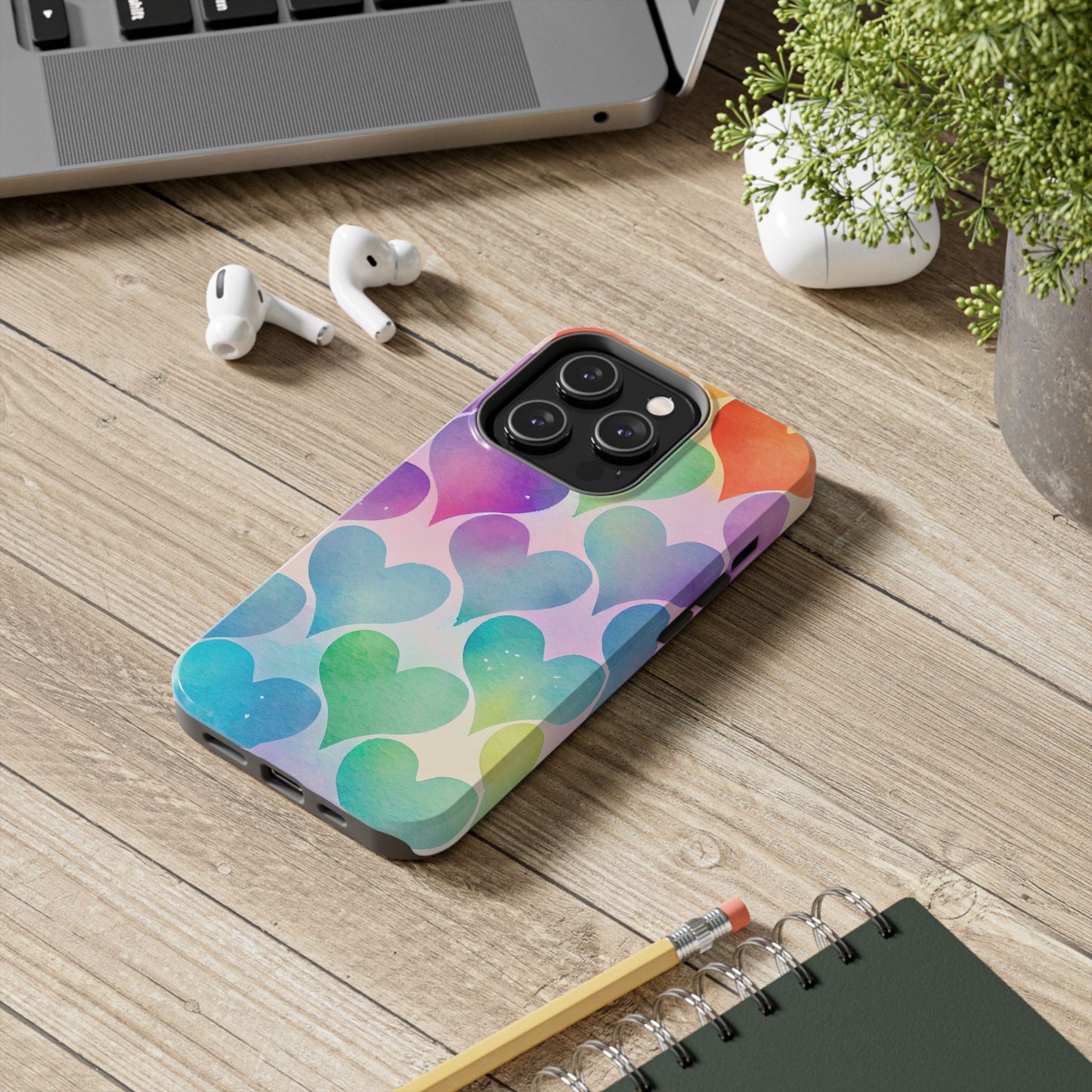 Rainbow Hearts Watercolor iPhone Case – Slim Design, Glossy Finish