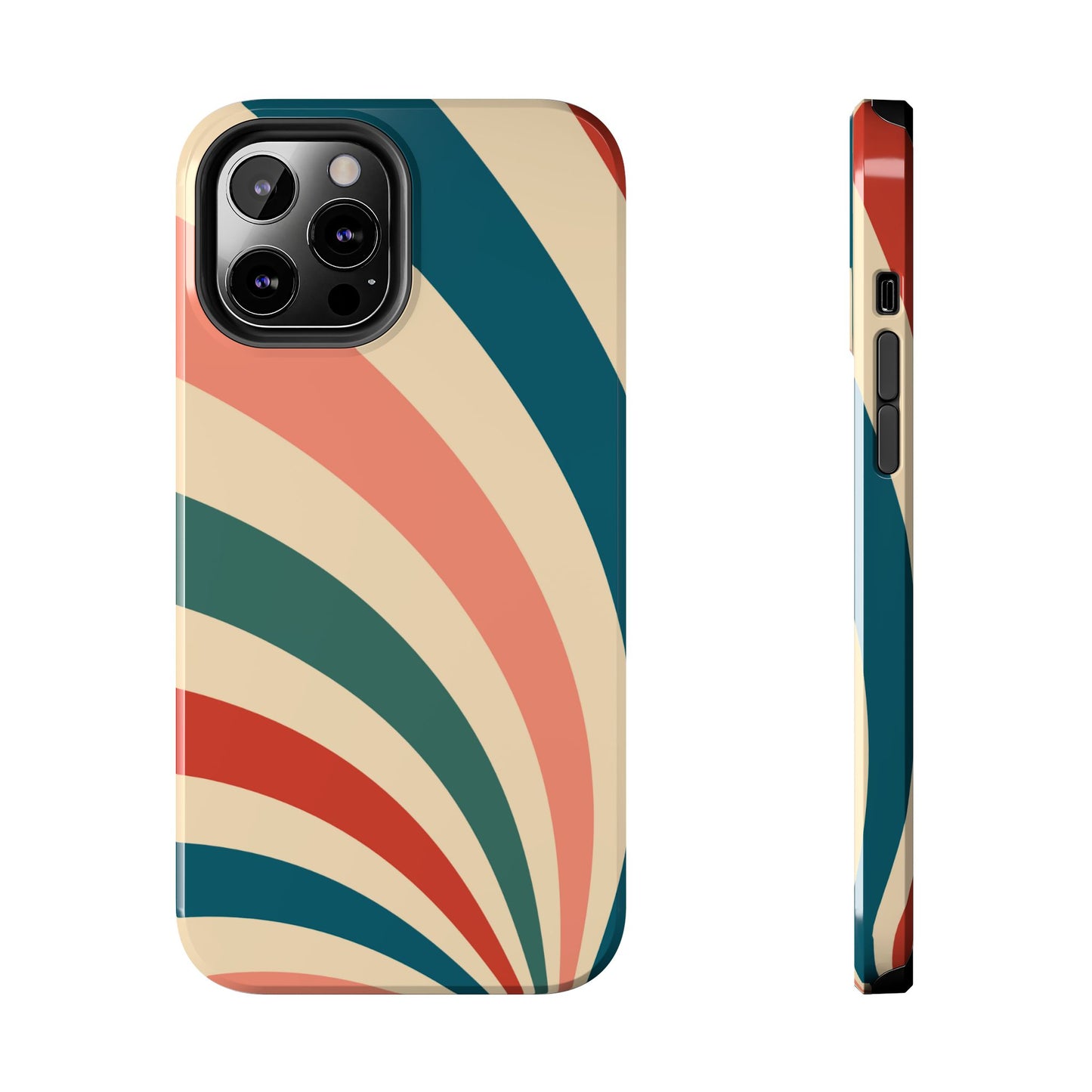 Retro Sunburst Swirl iPhone Case – Dual-Layer Protection with Bold 70s Vibes