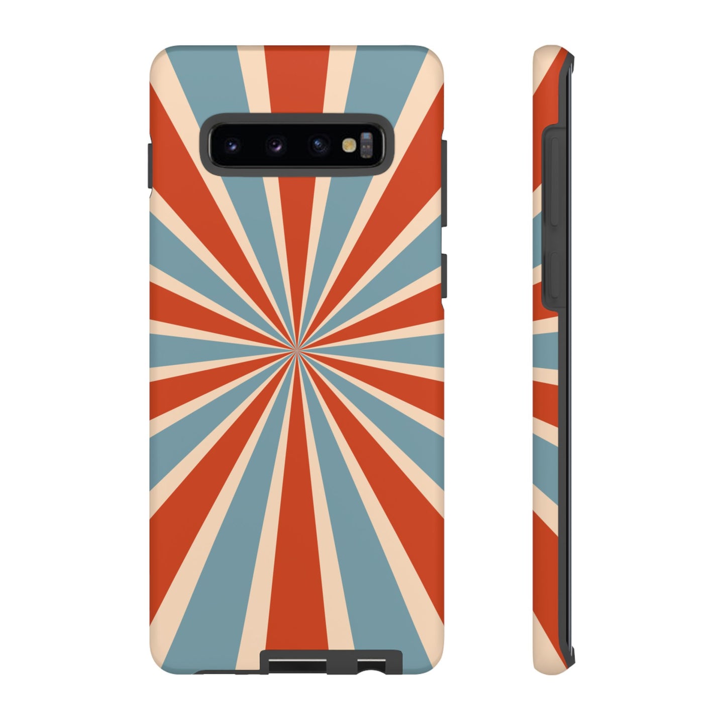 Vintage Blue & Red Sunburst Samsung Galaxy Case – Bold Geometric Pattern, Shock-Resistant Cover