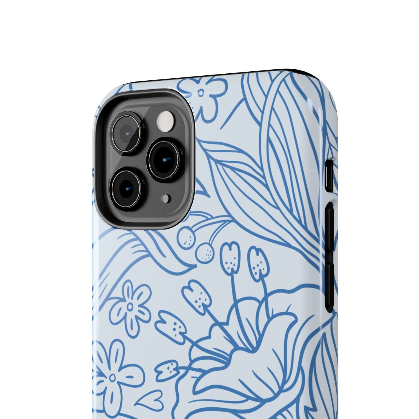 Dusty Blue Floral Line Art Tough iPhone Case – Minimalist Botanical Design with Dual-Layer Protection