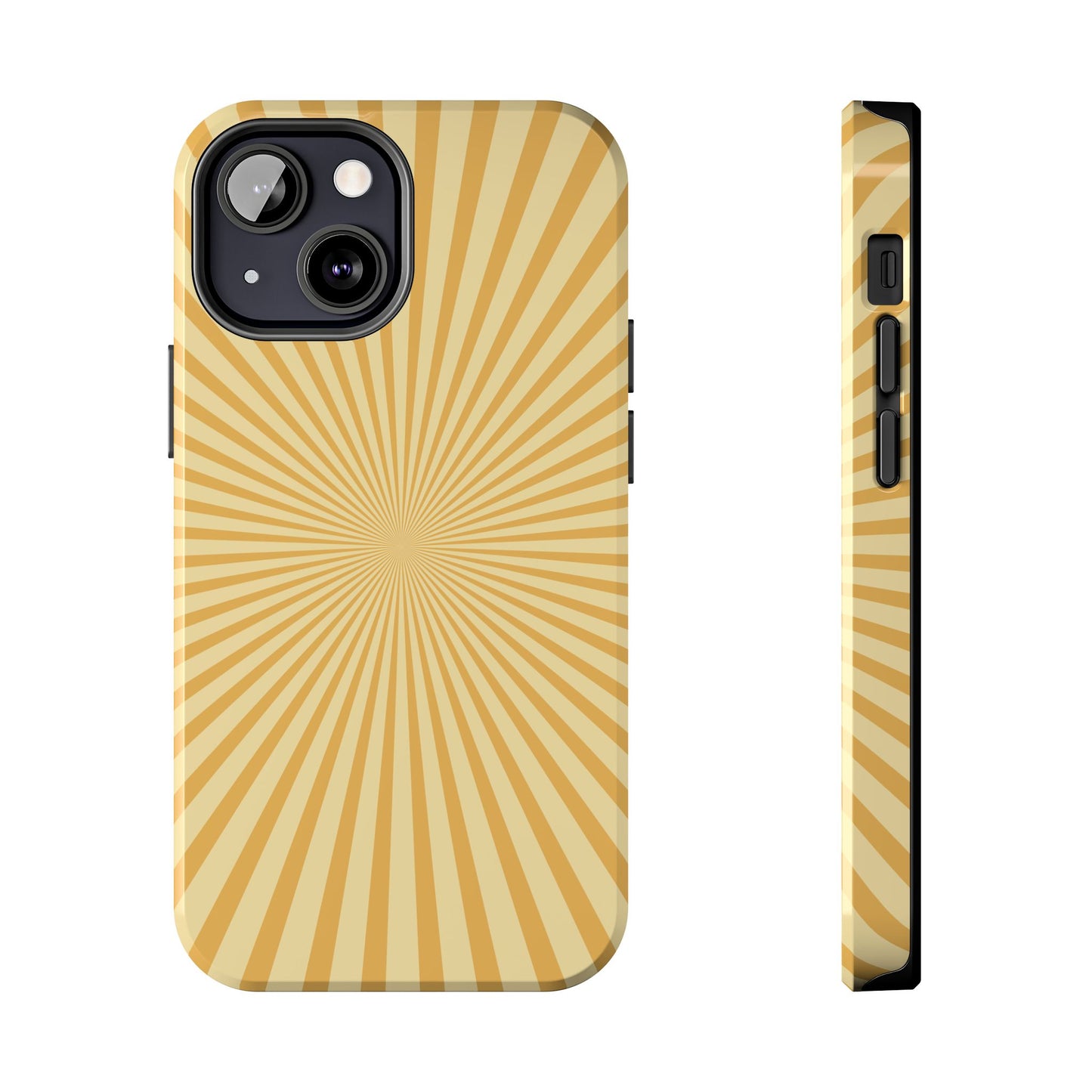 Golden Sunburst iPhone Case – Retro Radiant Design with Dual-Layer Protection