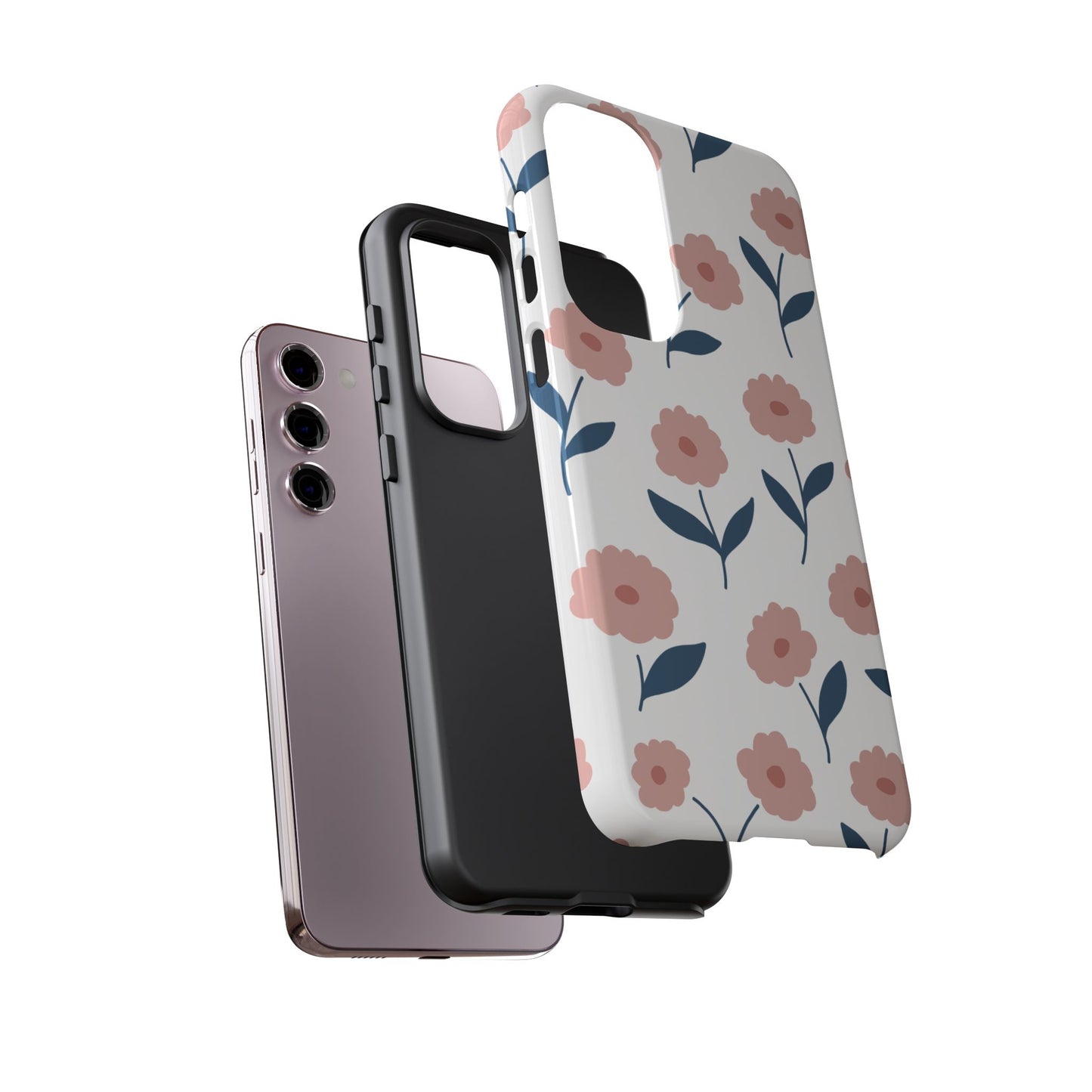 Playful Pink Floral Tough Samsung Galaxy Case – Soft Pastel Design, Slim & Shockproof