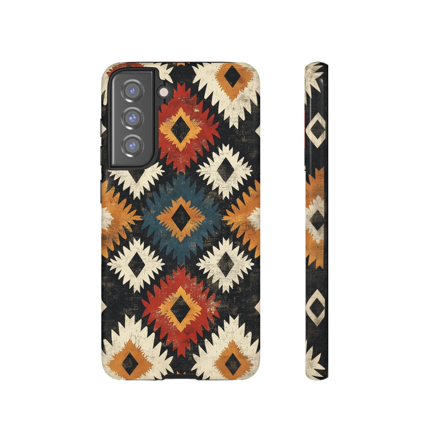 Rustic Tribal Sunburst Tough Samsung Galaxy  Case – Vibrant Geometric Design, Dual-Layer Protection
