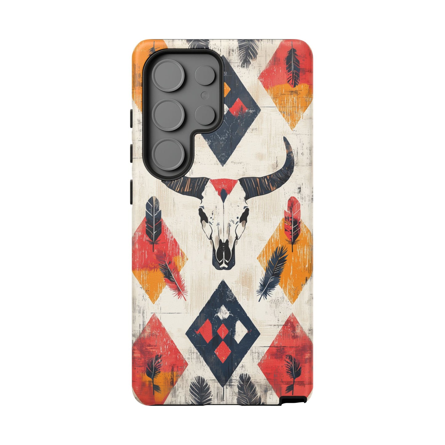 Western Bull Skull & Feathers Tough Samsung Galaxy Case – Bold Tribal Design, Dual-Layer Protection