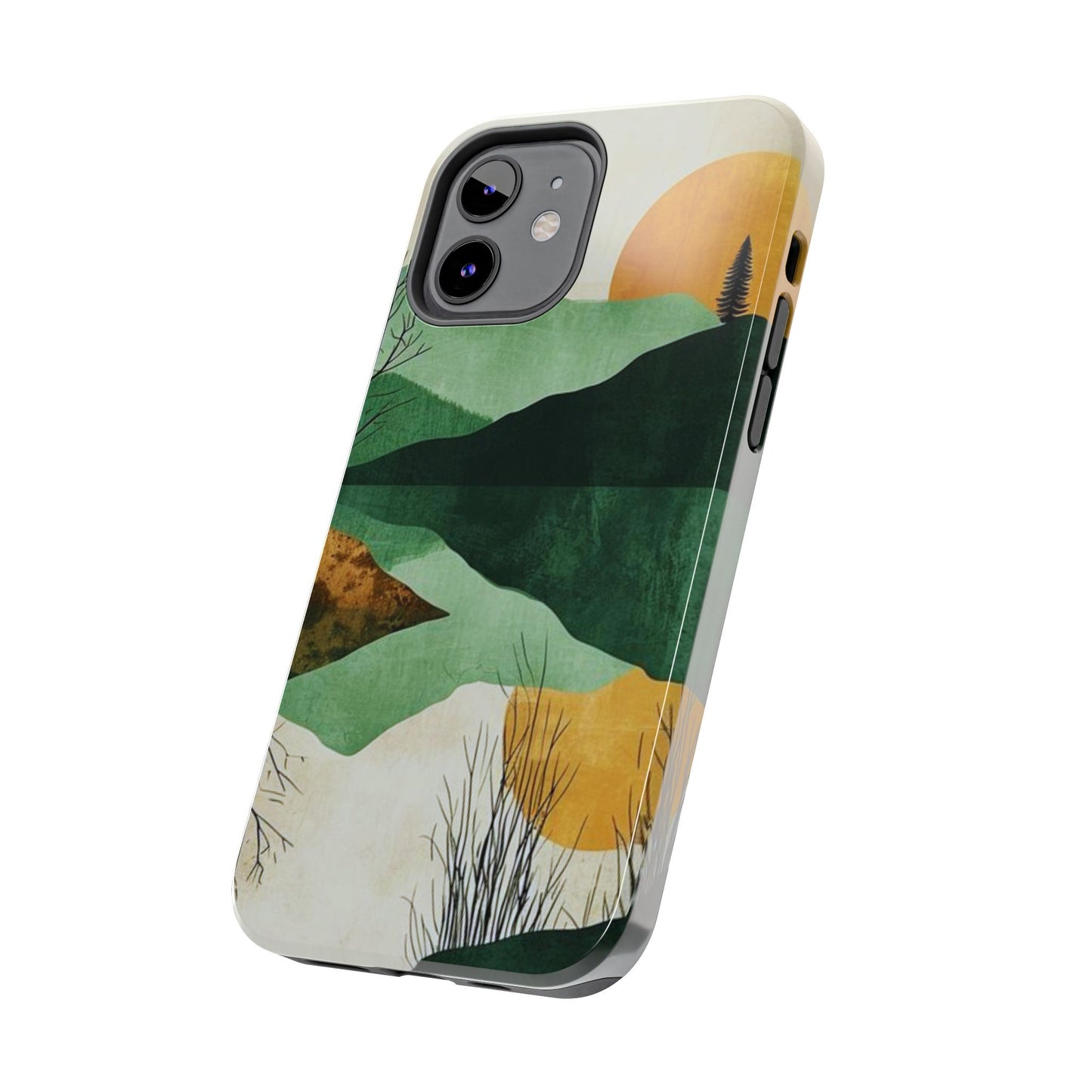 Retro Mountain Sunrise iPhone Case – Minimalist Landscape Design, Dual - Layer Protection - BOGO Cases
