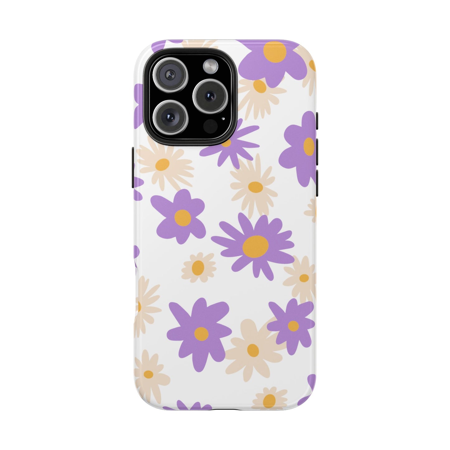 Retro Daisy Flower iPhone Case – Pastel Purple & Cream Floral Design with Matte Finish