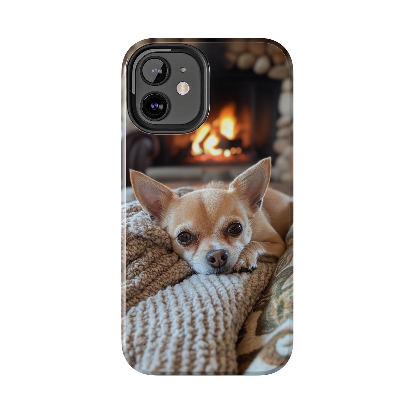 Relaxing Chihuahua by Fireplace iPhone Case – Warm and Stylish Protection