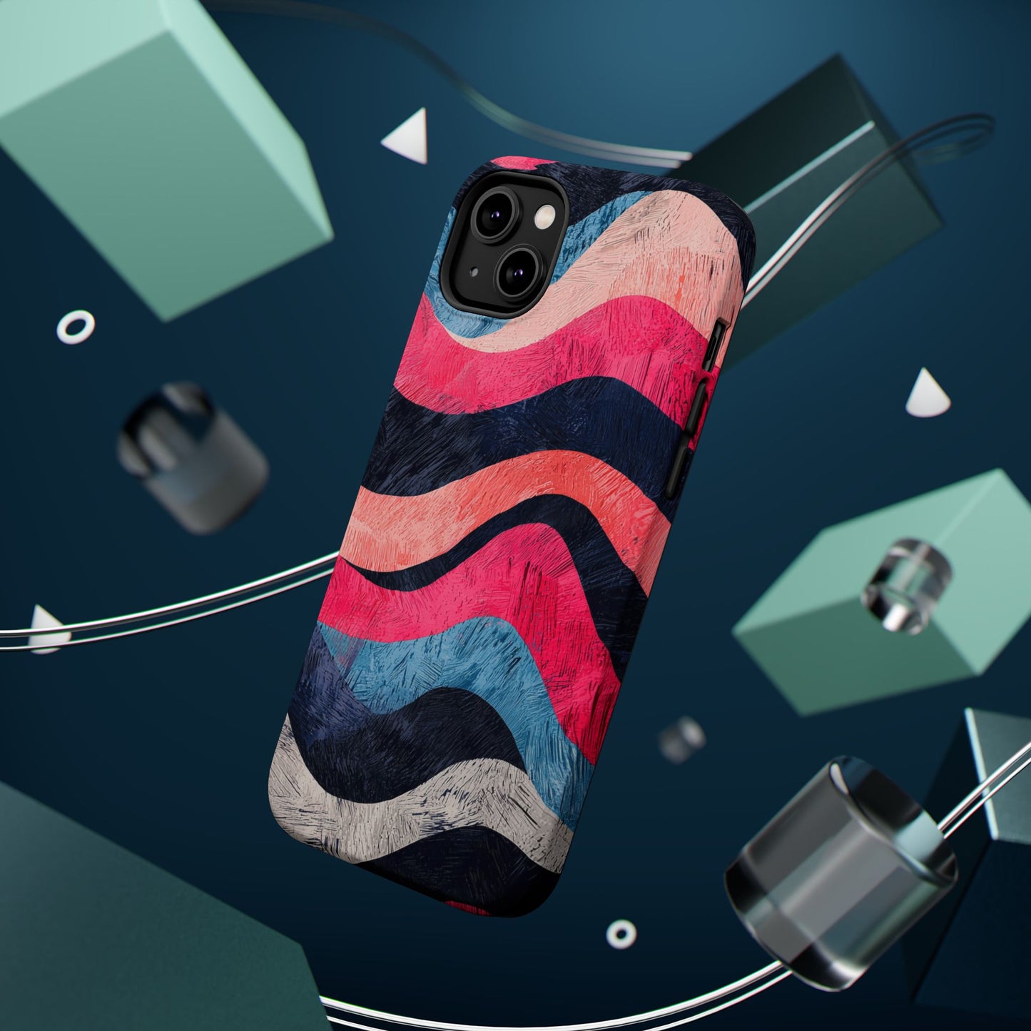 Abstract Wave Pattern MagSafe iPhone Case – Shockproof, Matte Finish, Dual-Layer Protection