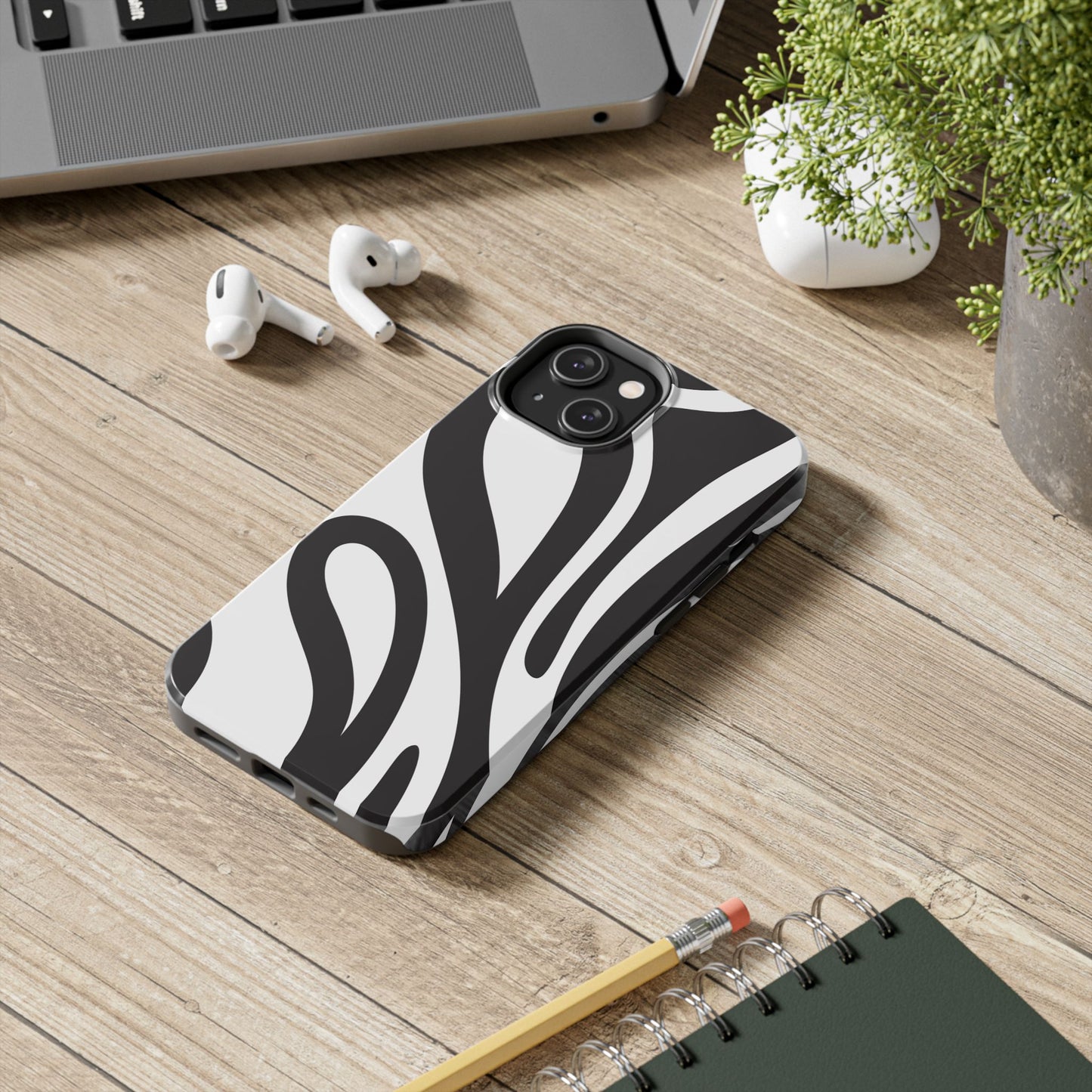 Modern Black and White Abstract Tough iPhone Case – Bold Graphic Pattern with Dual-Layer Protection