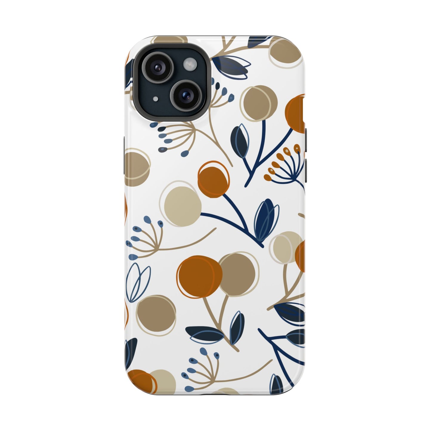 Modern Botanical Berries Tough MagSafe iPhone Case – Earthy Tones & Navy Accents, Shock-Resistant