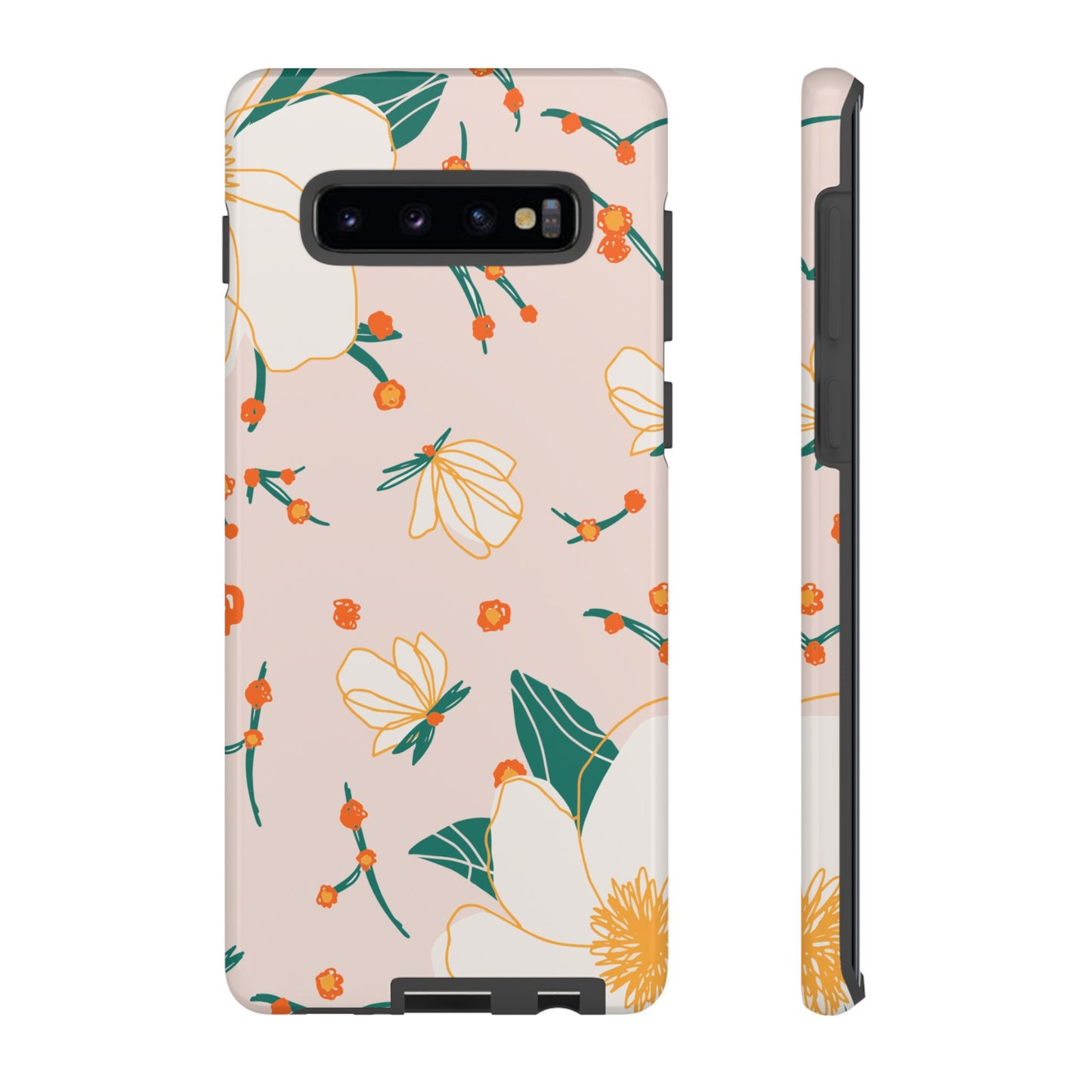 Elegant Magnolia Blossom Tough Samsung Galaxy Case – Soft Blush Background, Shock-Resistant Design