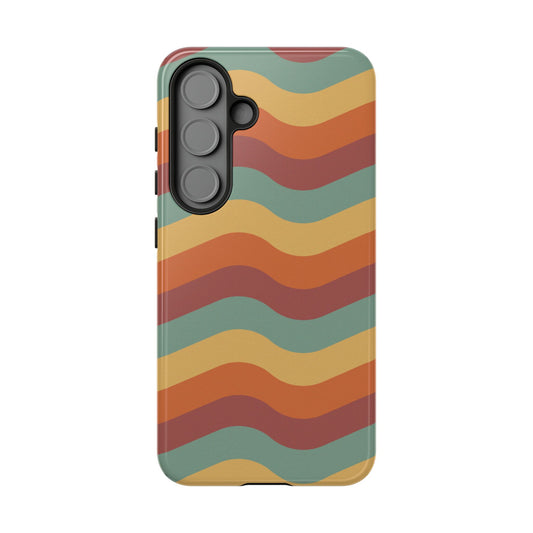 Retro Vibe Wavy Stripes Samsung Galaxy Case – 70s-Inspired in Teal, Orange, and Rust