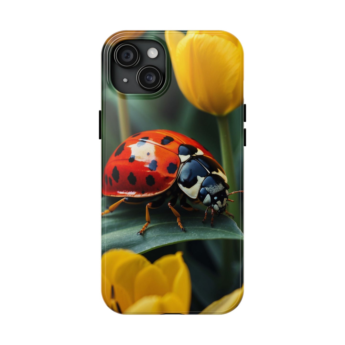iPhone Case: Vibrant Ladybug Amidst a Lush Yellow Flower Garden