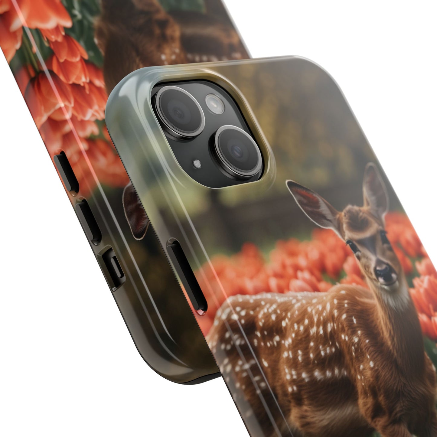 Fawn Among Tulips iPhone Case