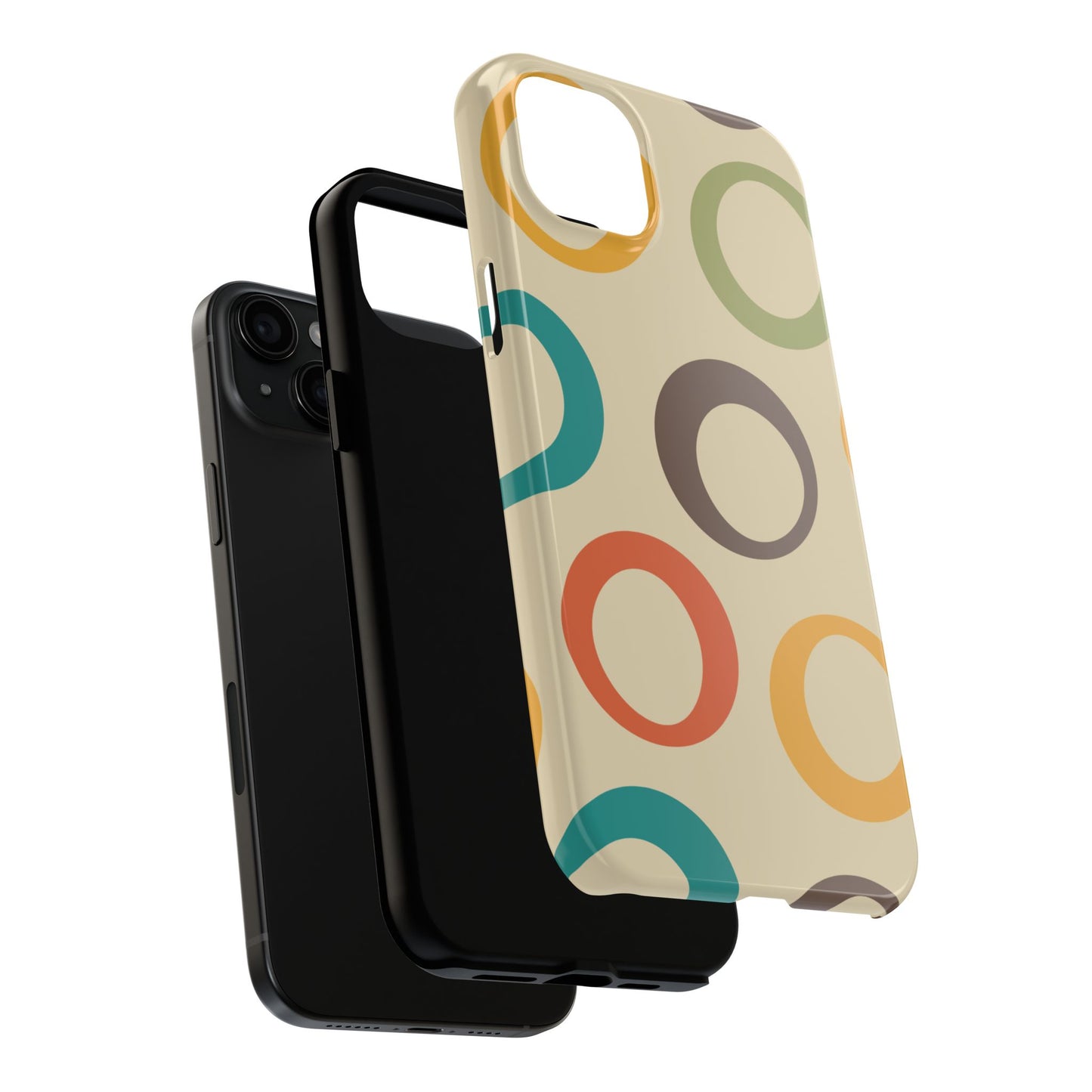 Retro Colorful Rings iPhone Case – Shockproof, Matte Finish, Dual-Layer Protection