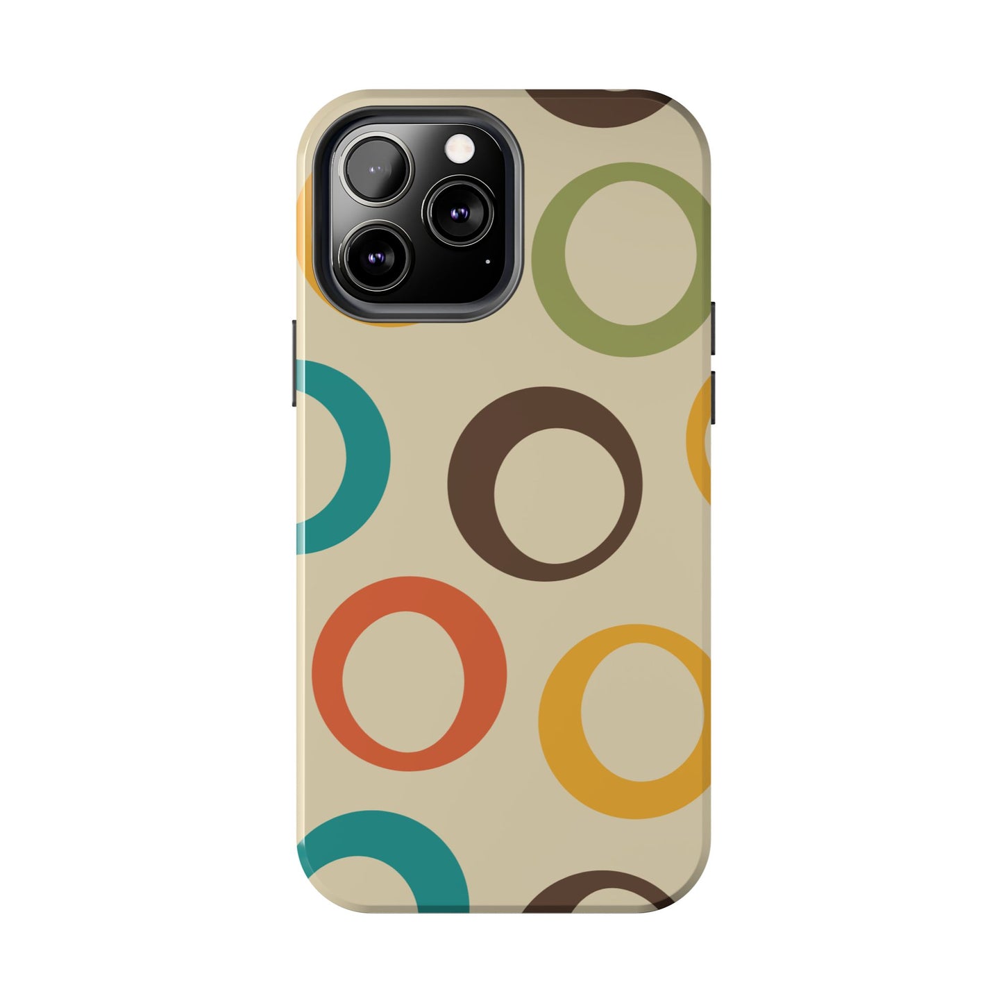 Retro Colorful Rings iPhone Case – Shockproof, Matte Finish, Dual-Layer Protection
