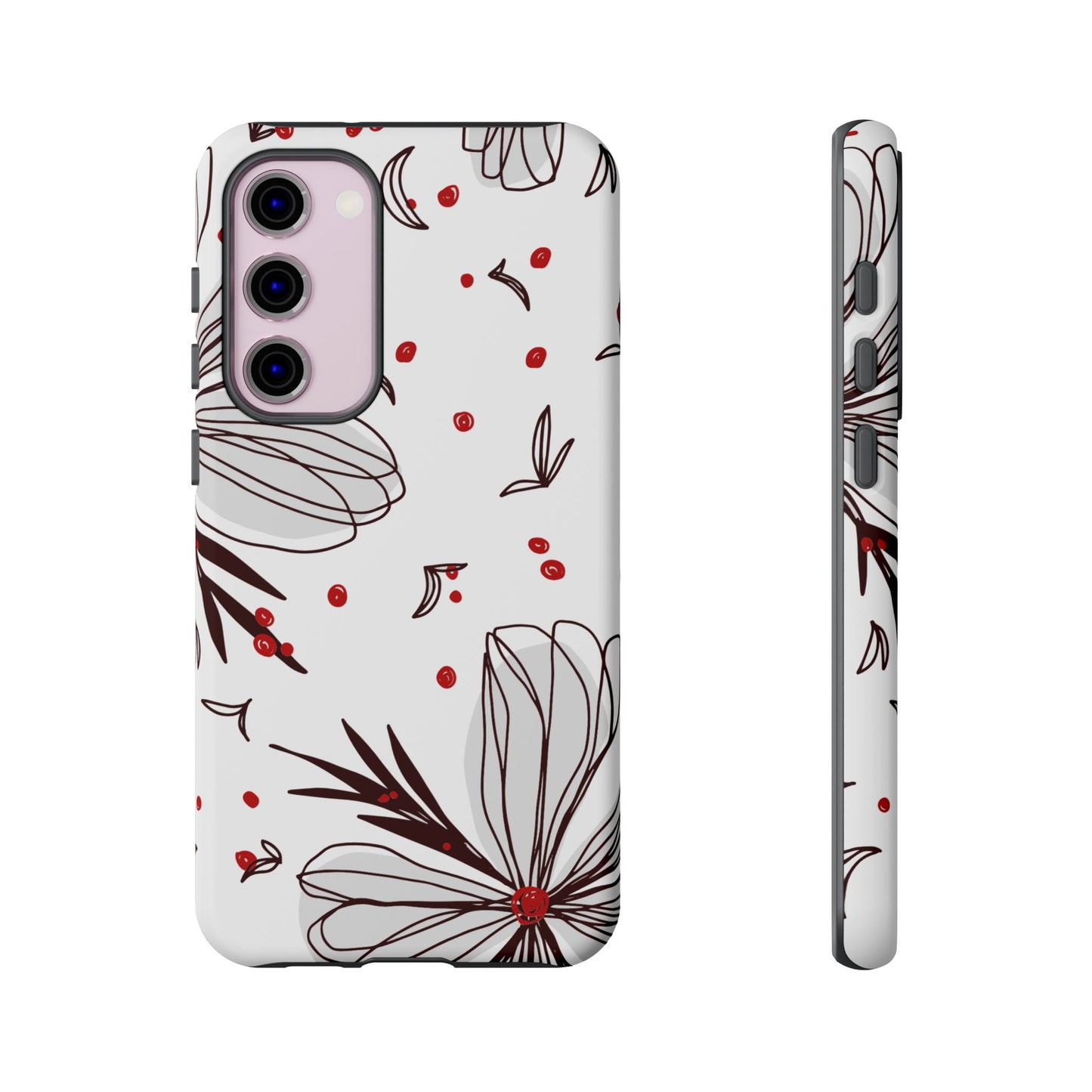 Minimalist Line Art Floral Tough Samsung Galaxy  Case – Bold Red and Black Design, Shockproof Protection