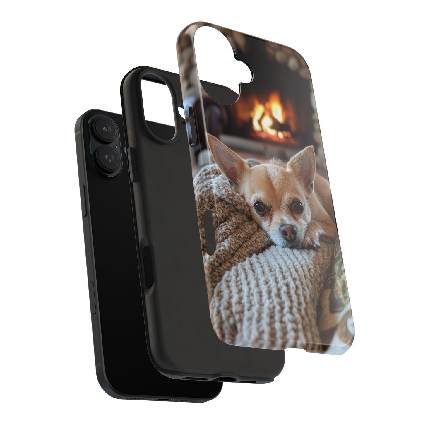 Relaxing Chihuahua by Fireplace iPhone Case – Warm and Stylish Protection