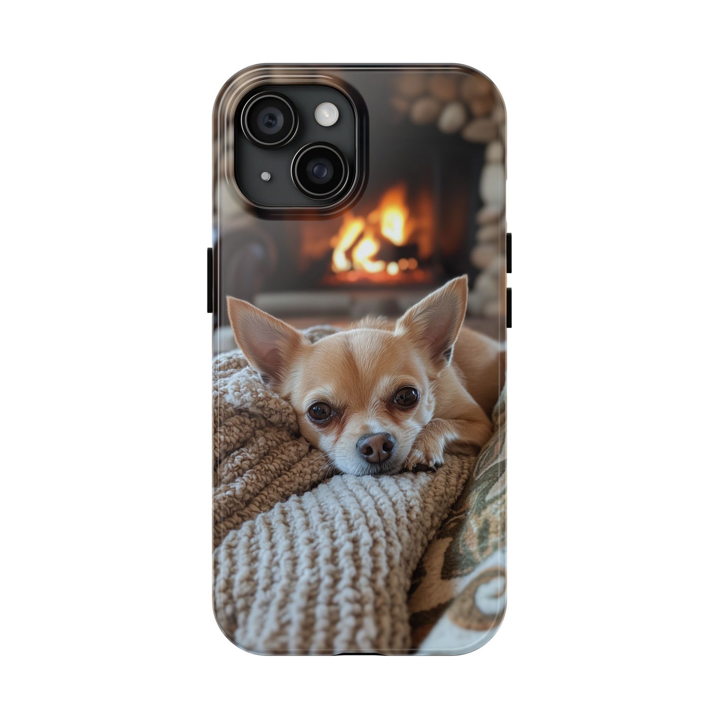 Relaxing Chihuahua by Fireplace iPhone Case – Warm and Stylish Protection