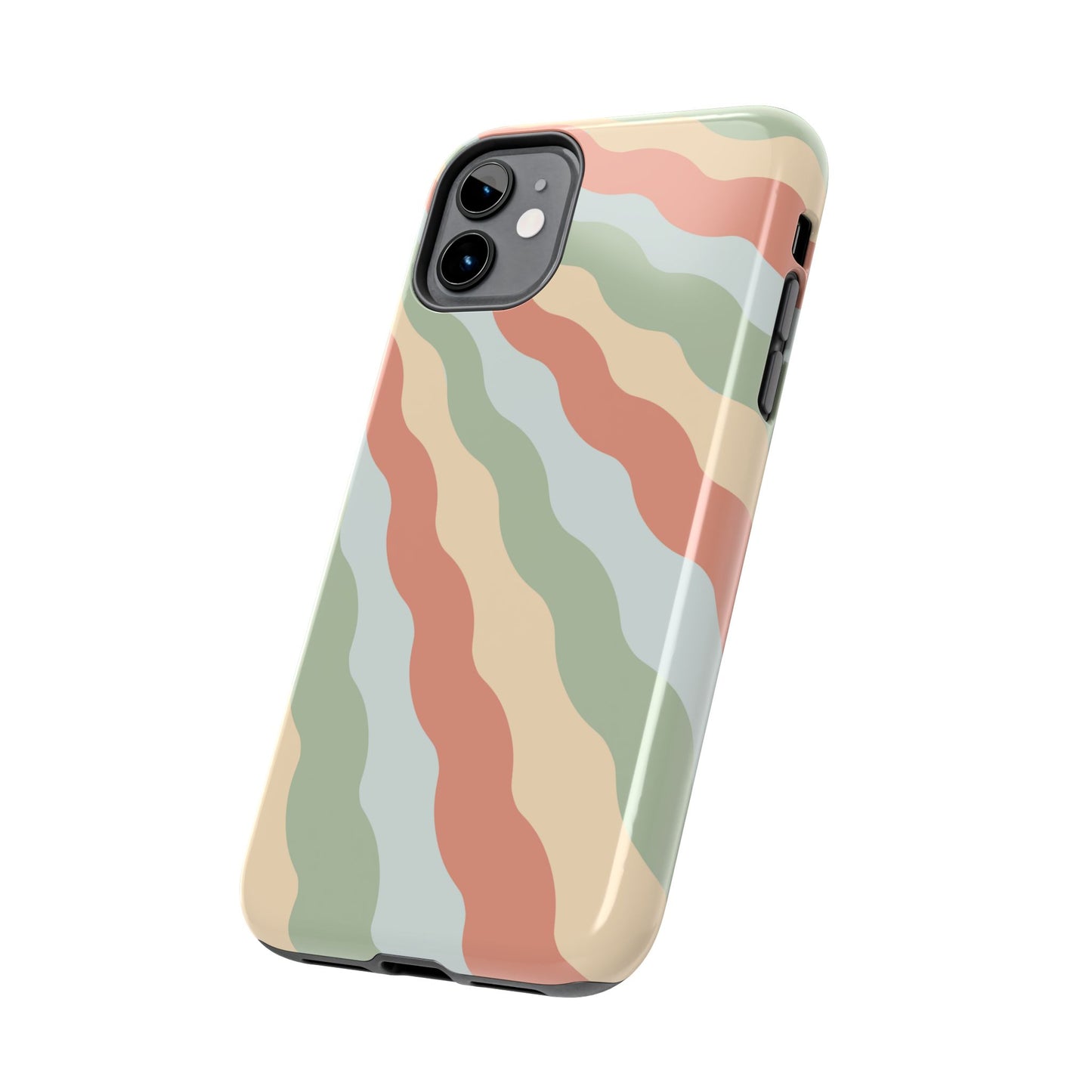 Earthy Retro Waves iPhone Case – 70s-Inspired Wavy Stripes in Soft Green, Cream, and Rust