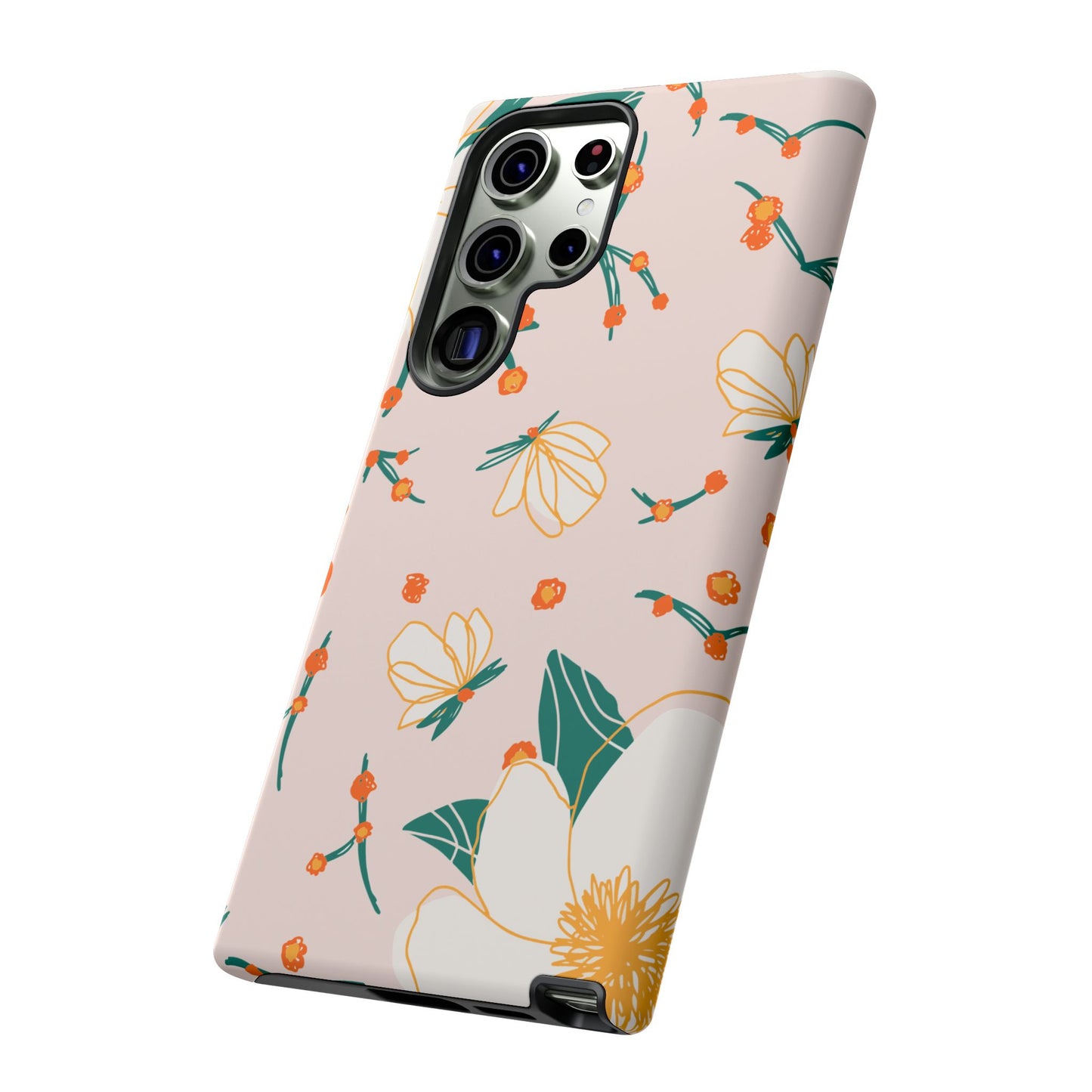 Elegant Magnolia Blossom Tough Samsung Galaxy Case – Soft Blush Background, Shock-Resistant Design