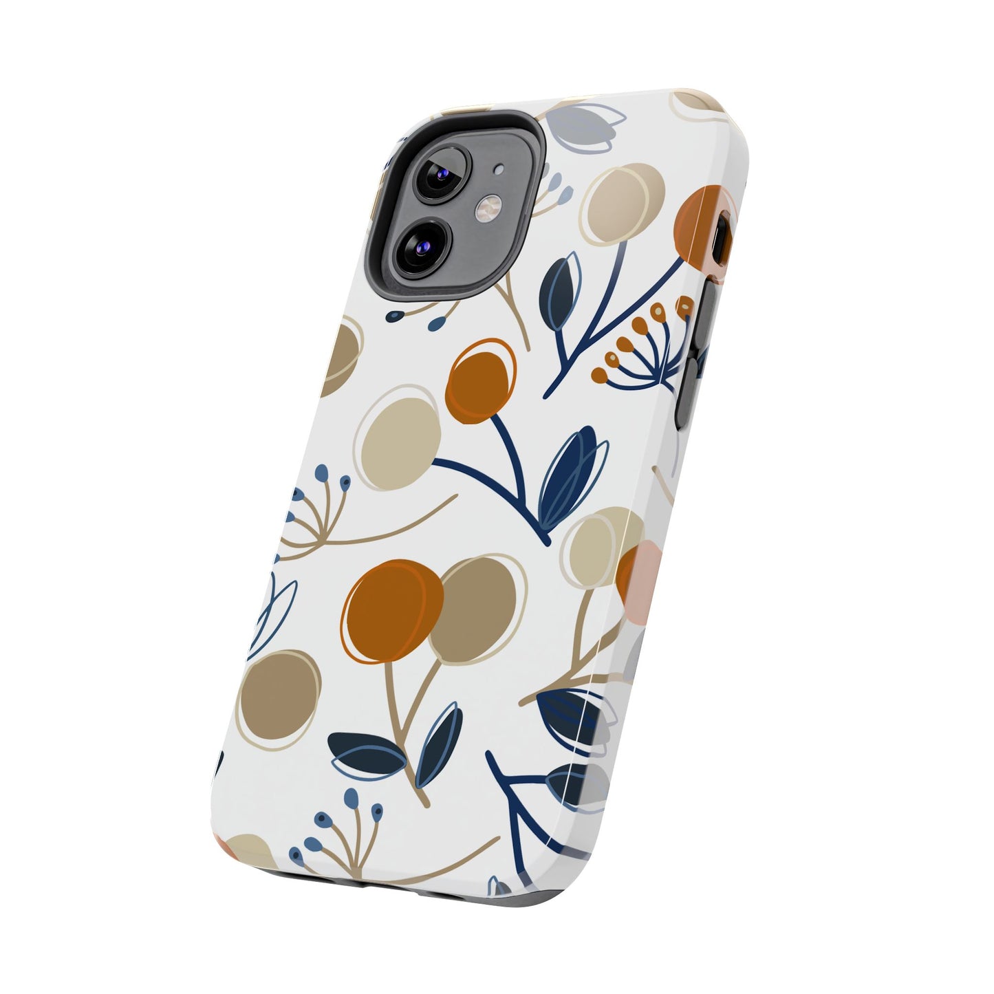 Modern Botanical Berries Tough iPhone Case – Earthy Tones & Navy Accents, Shock - Resistant - BOGO Cases